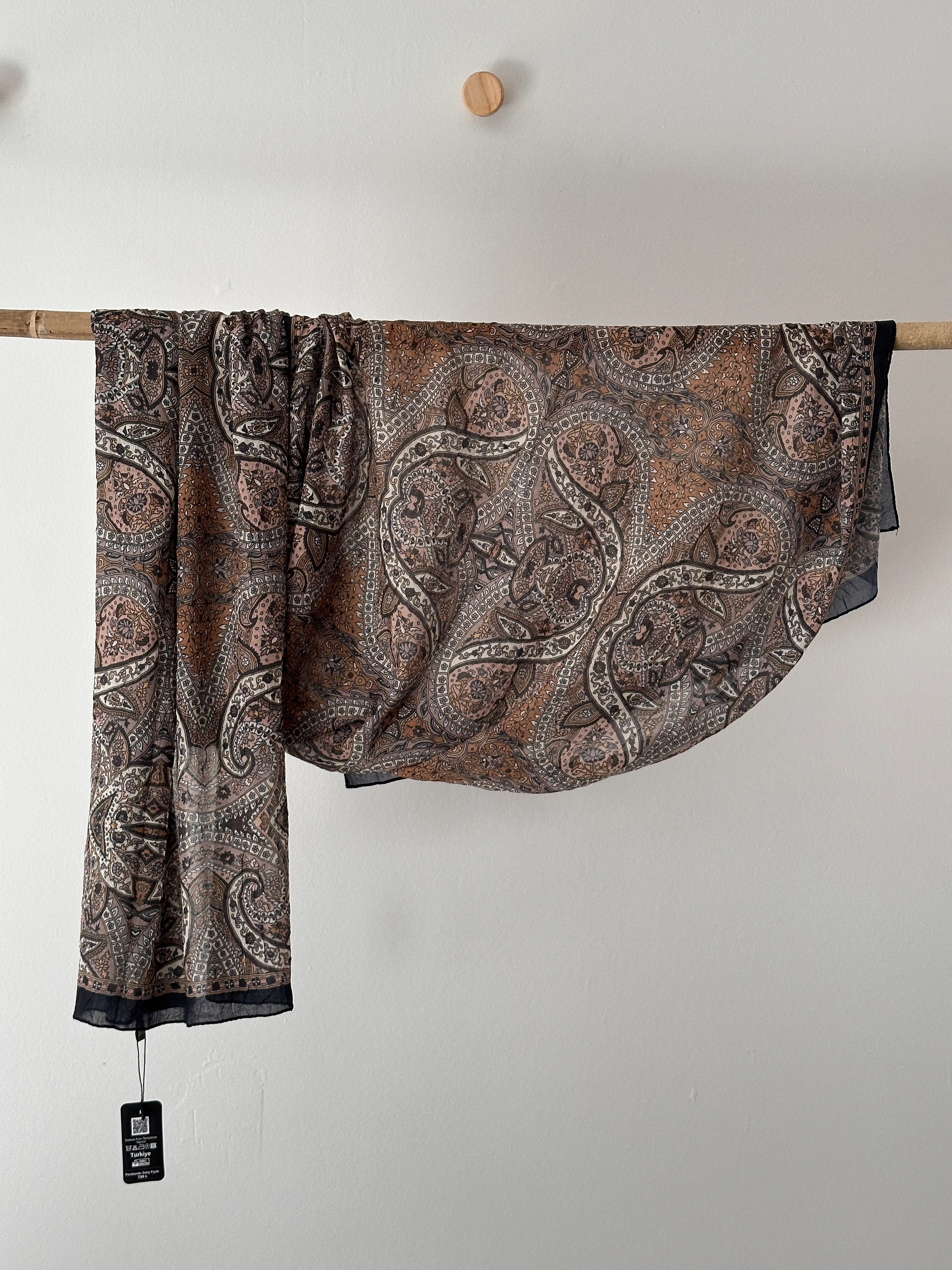 3.Etnik Desen Bambu Kraş Şal - Kahve