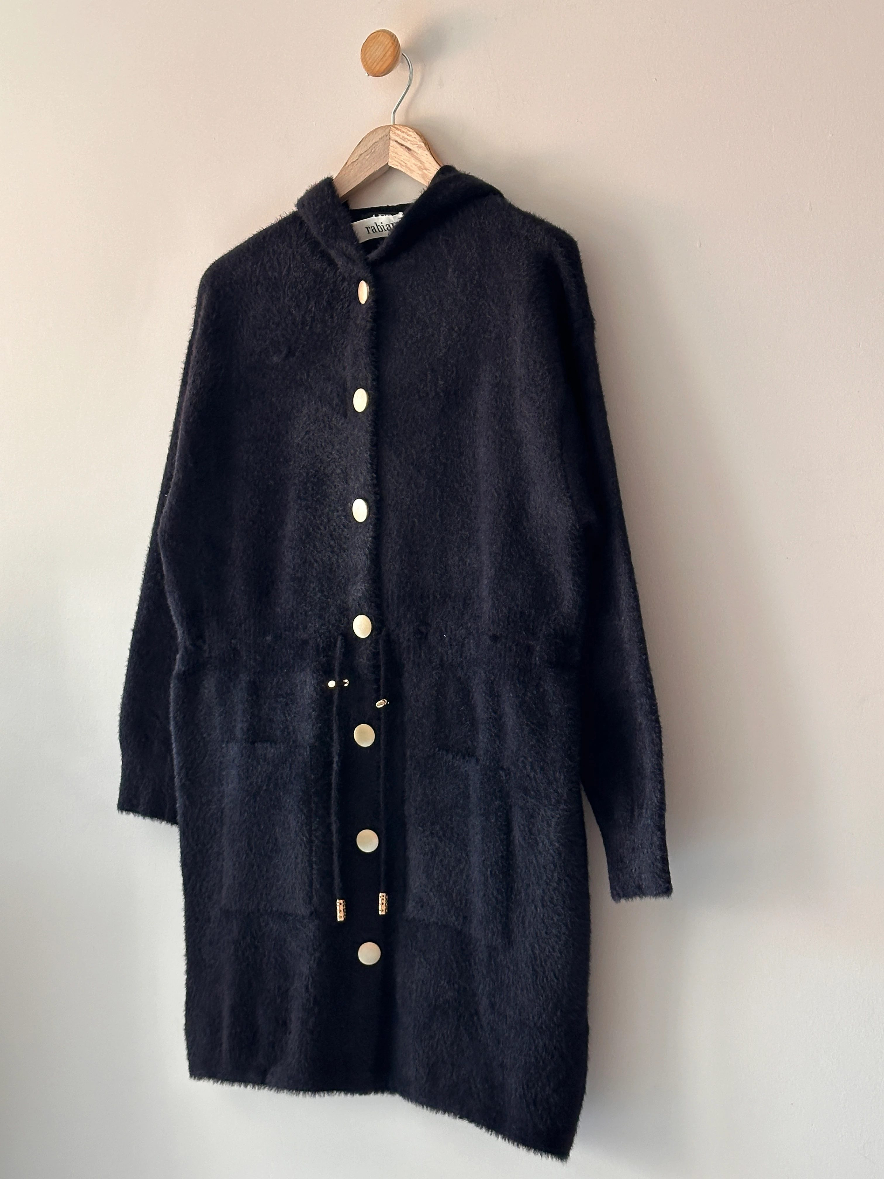 Beli Biyeli Kapüşonlu Angora Hırka