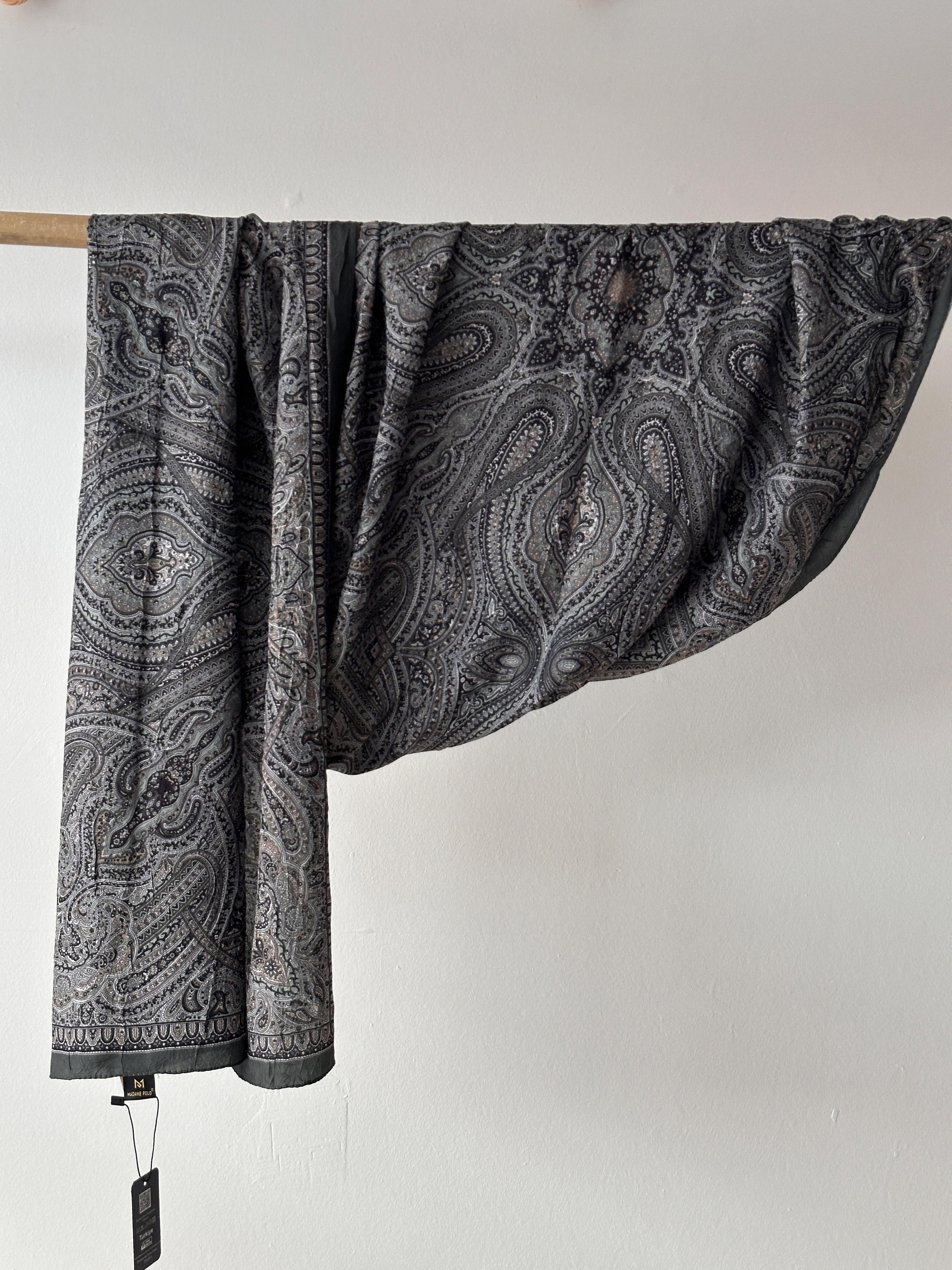 4.Etnik Desen Bambu Kraş Şal - Haki