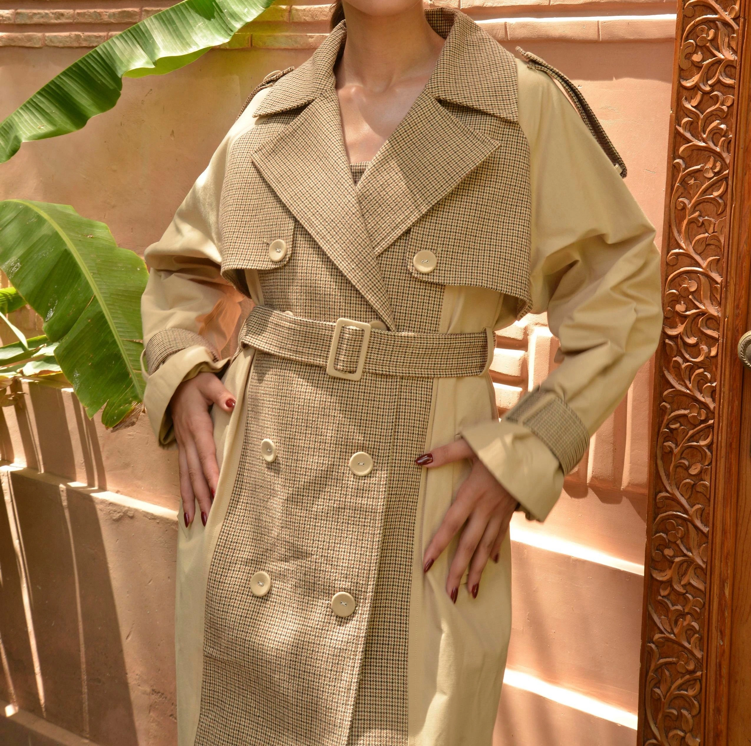 Premium Ekoseli Trençkot - Camel