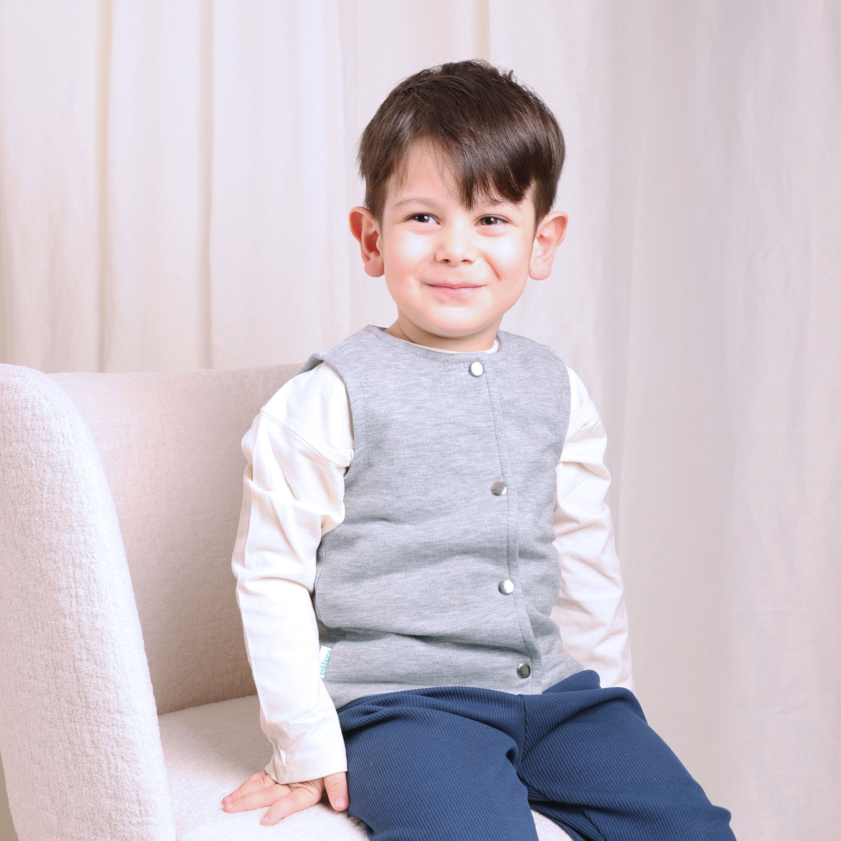 Çıtçıtlı Pamuk Bebek Çocuk Yelek - Gri