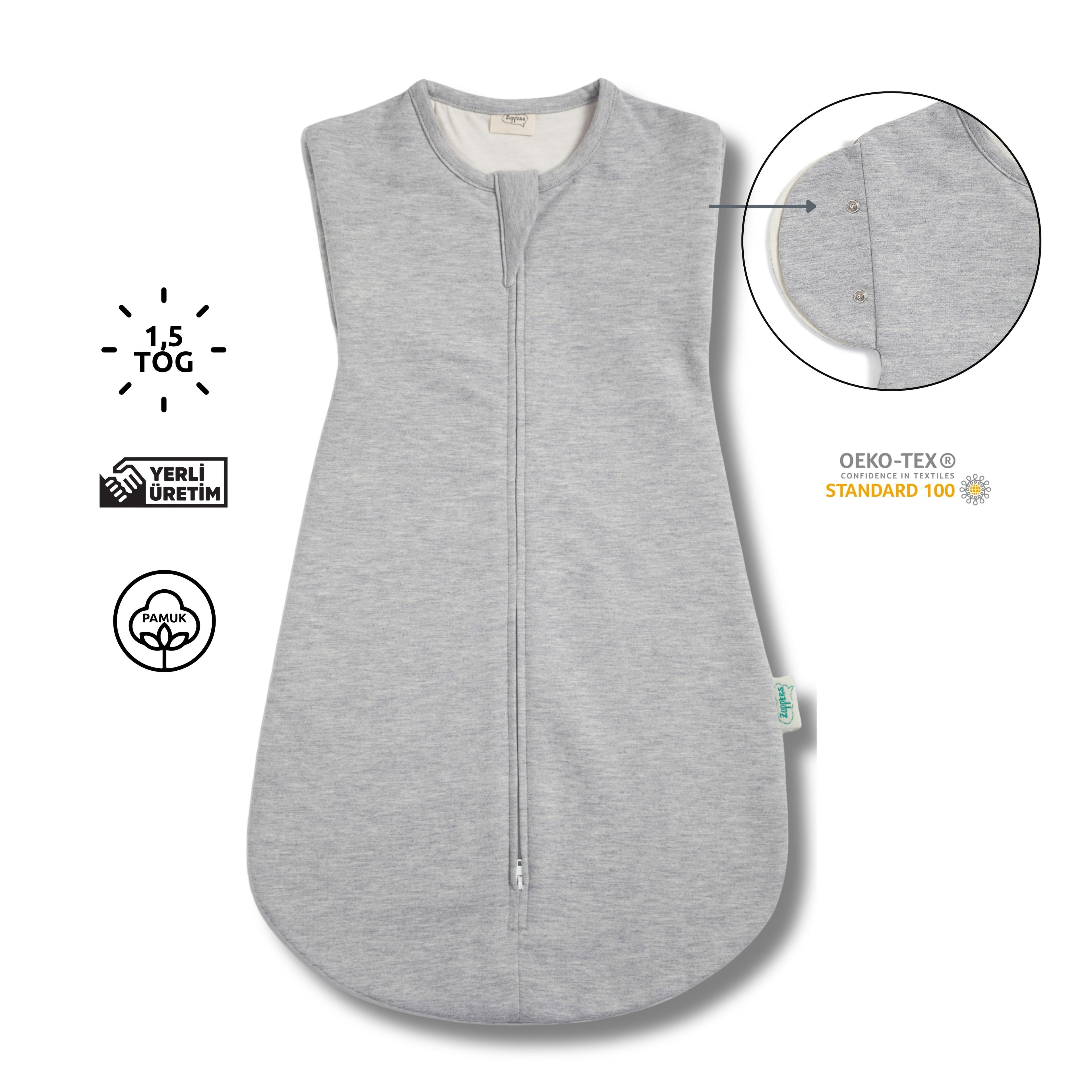 Çift Katlı Pamuk Bebek Kundak Tulum - 1,5 TOG - Gri Melanj