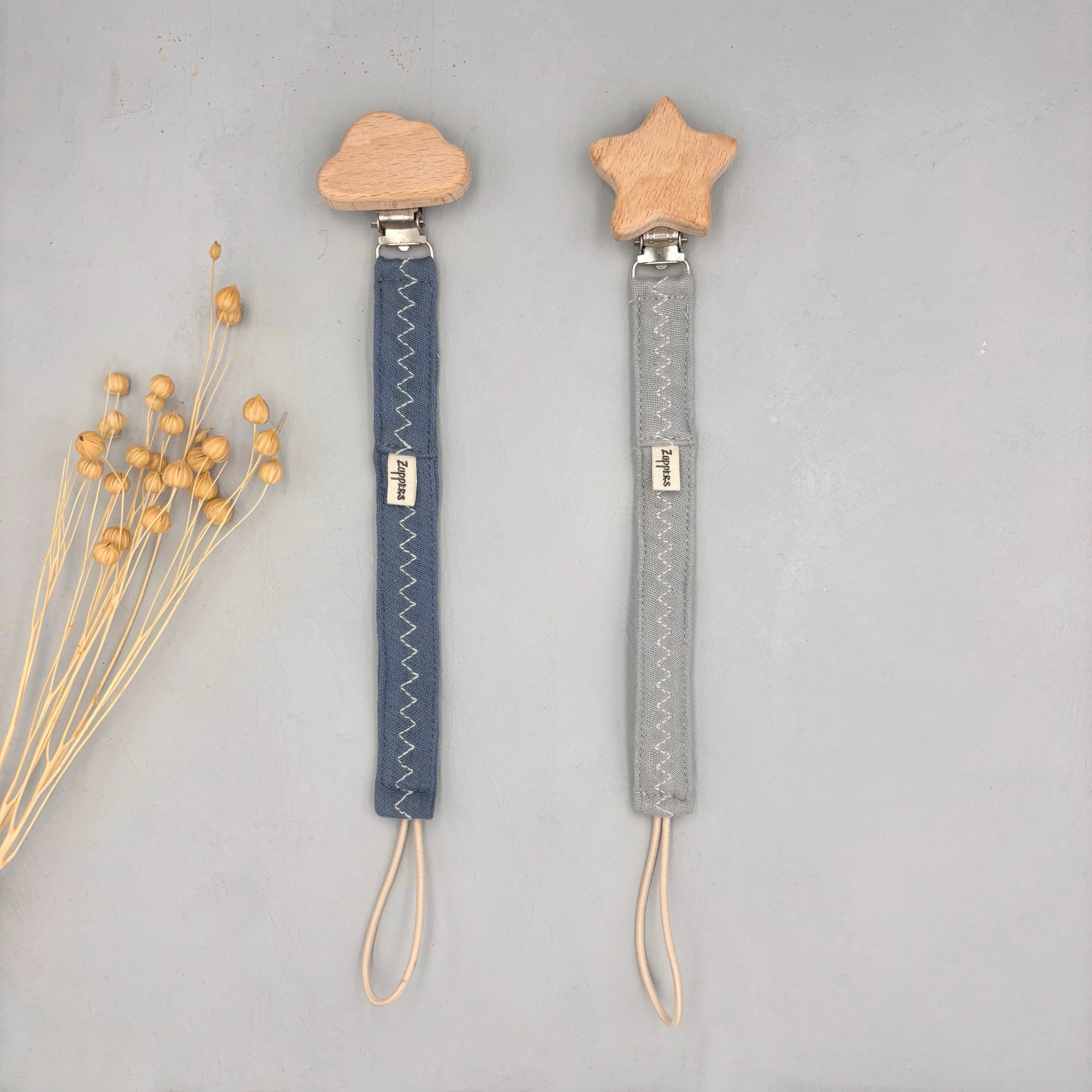 2li Set Müslin Emzik Askısı  - Indigo - Gri