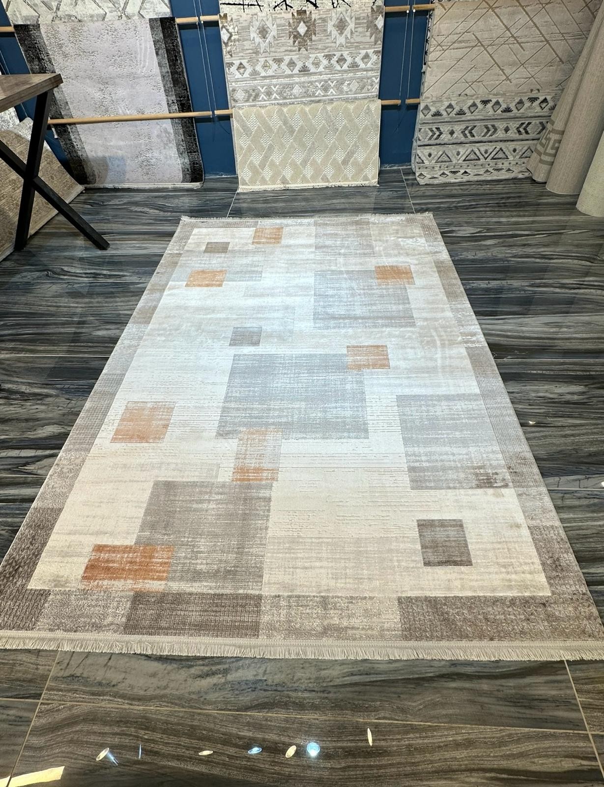 TABA KREM ANTRASİT İPEK SALON HALISI