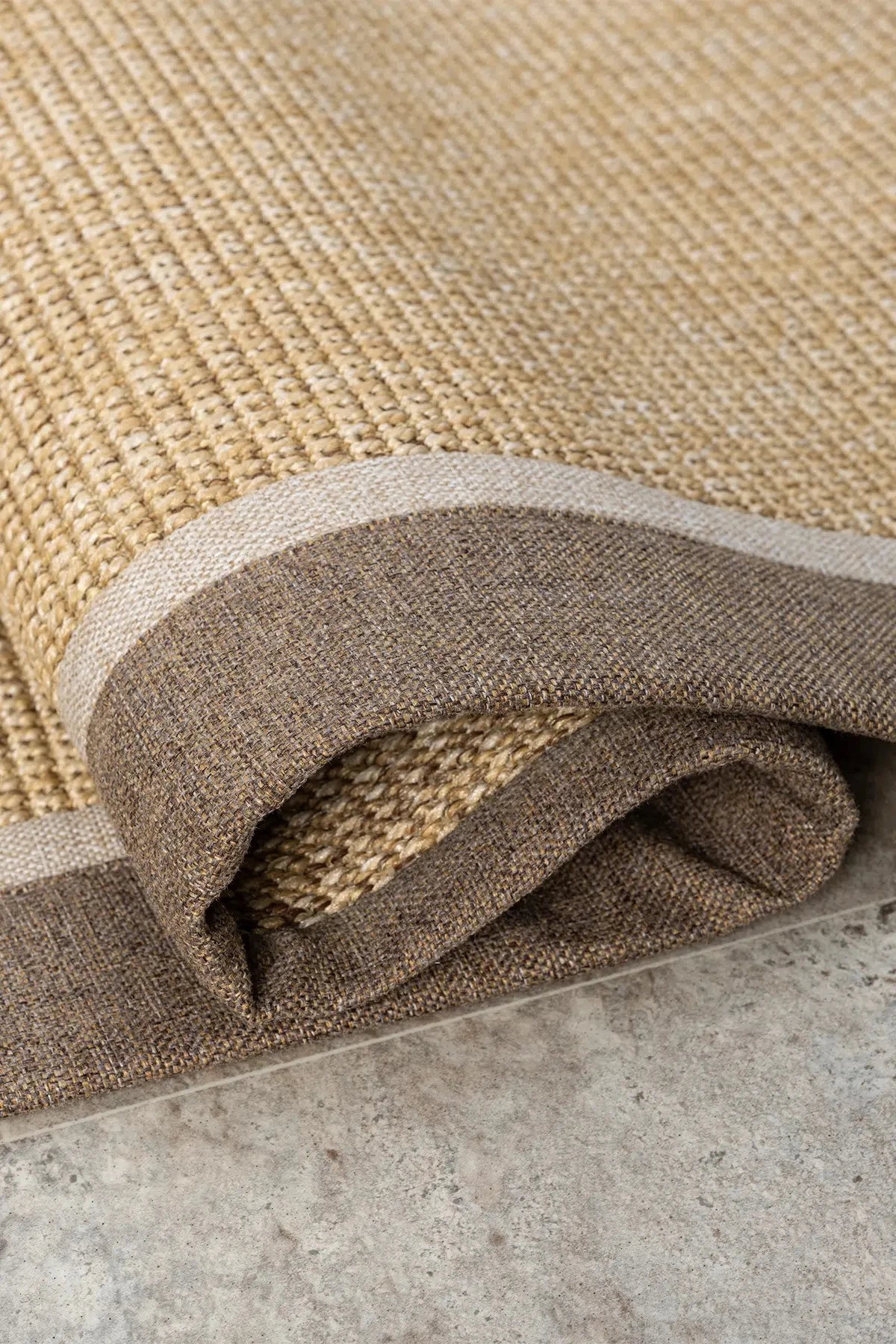 Hanlı halı sisal bej664 kahve bej bordürlü hasır dokulu kesme halı