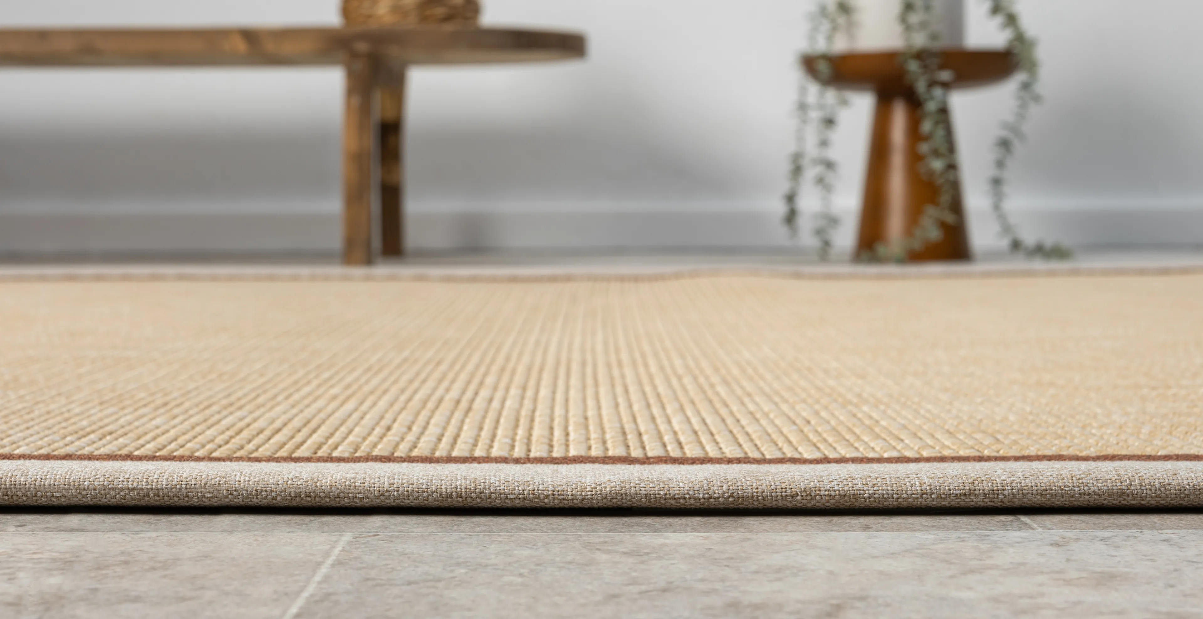 Hanlı halı sisal bej663 bej terra bordürlü hasır dokulu kesme halı