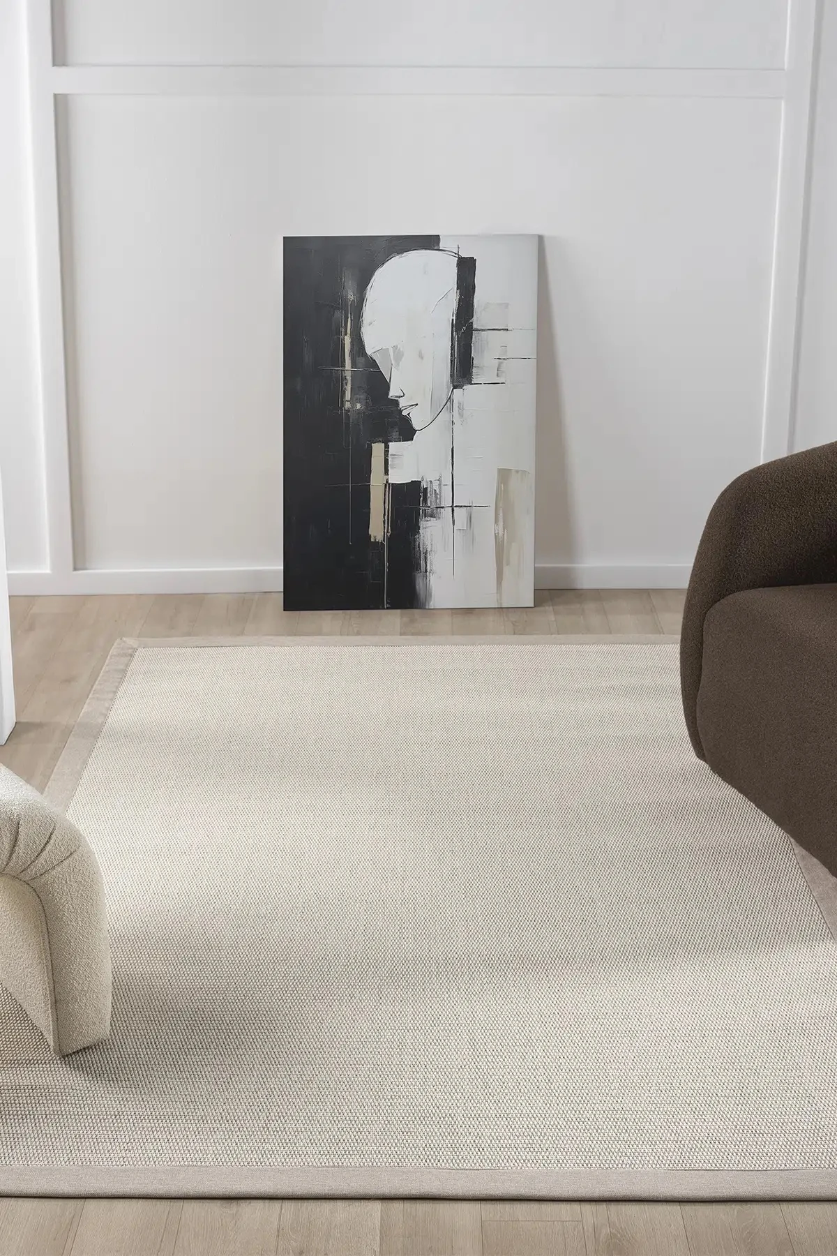 Hanlı halı krem sisal krem664 bej bordürlü hasır dokulu kesme halı