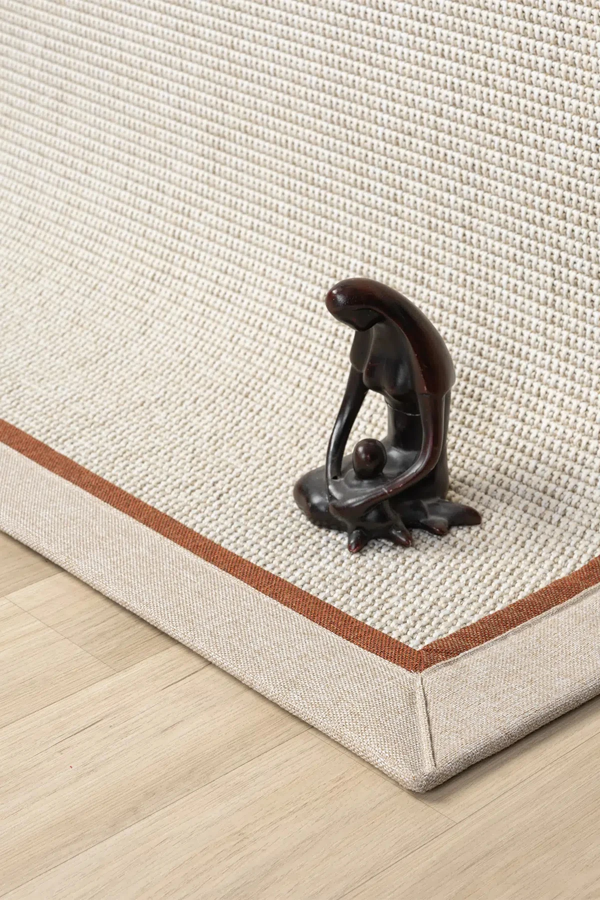 Hanlı halı sisal664 krem bej terra bordürlü hasır dokulu kesme halı