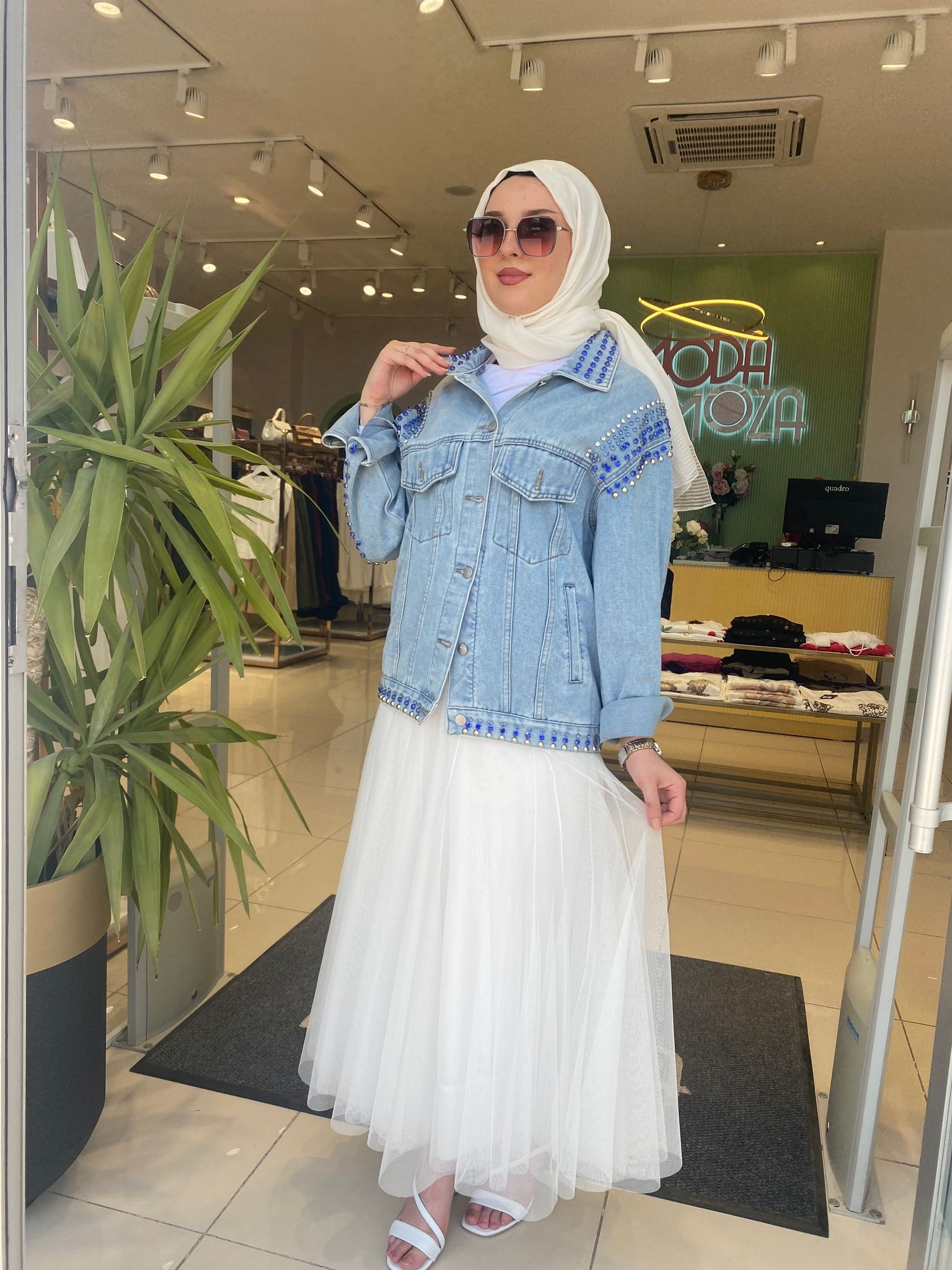 Moor Lacivert Taşlı Kot Ceket