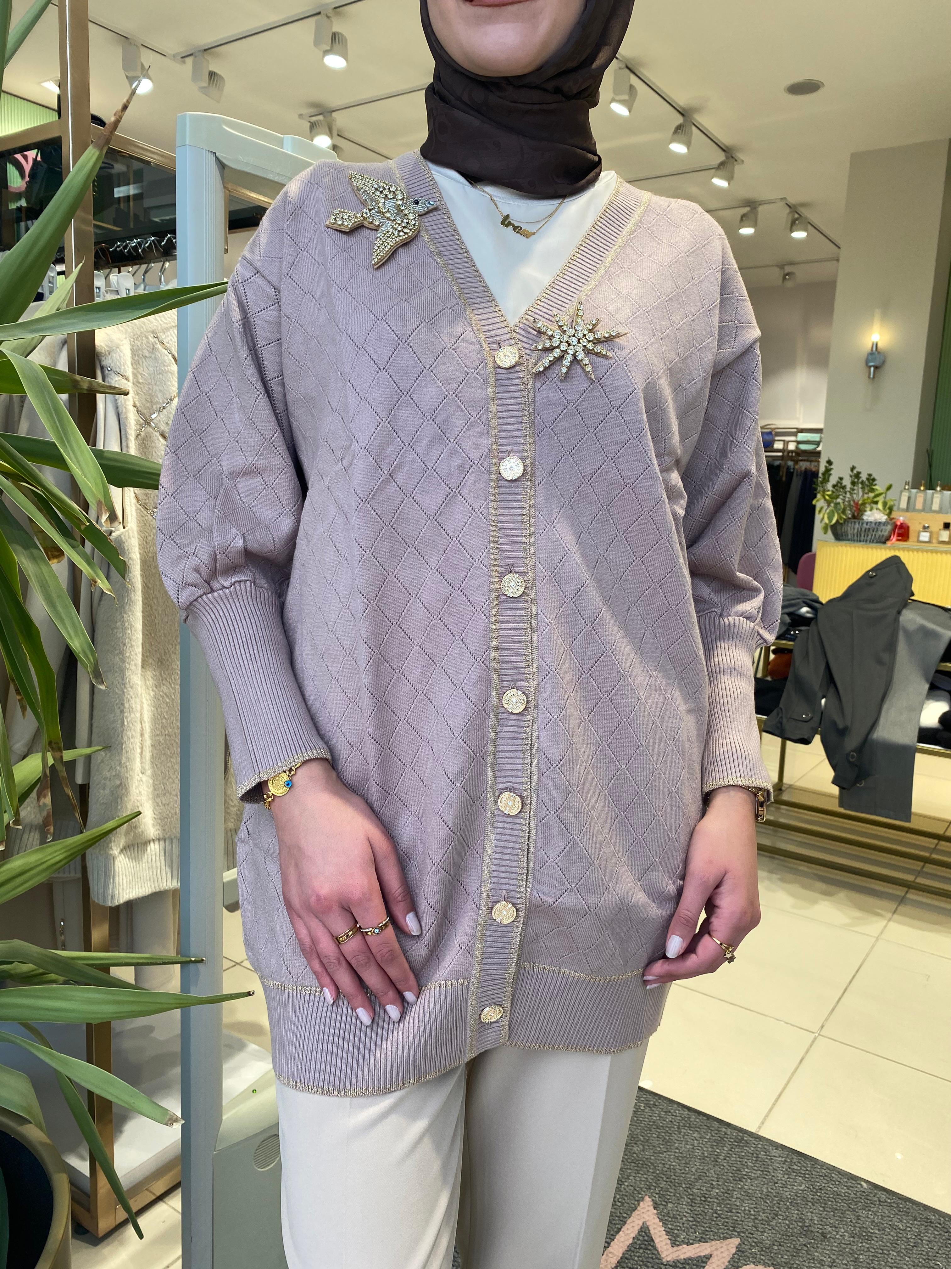 Ghisa Kuş Broş Yün Triko Hırka