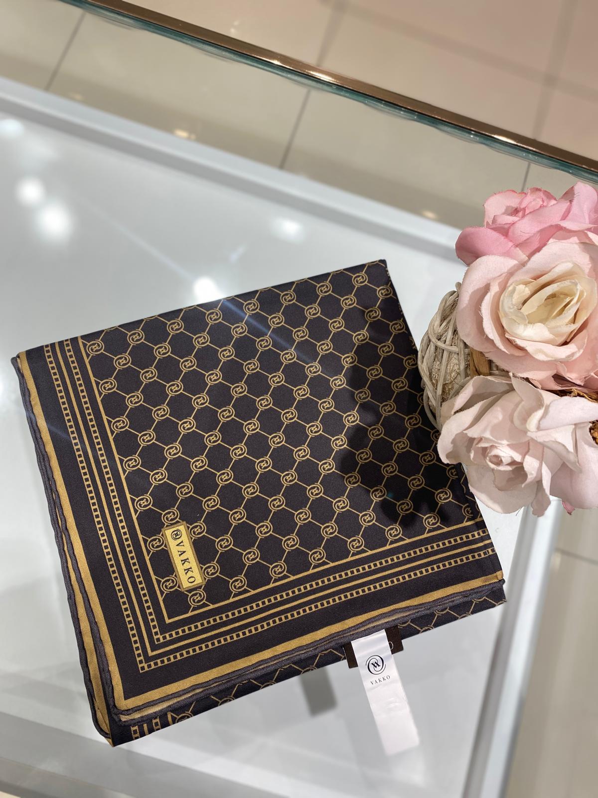 Vakko Monogram Twil Eşarp 37144 - Kahve