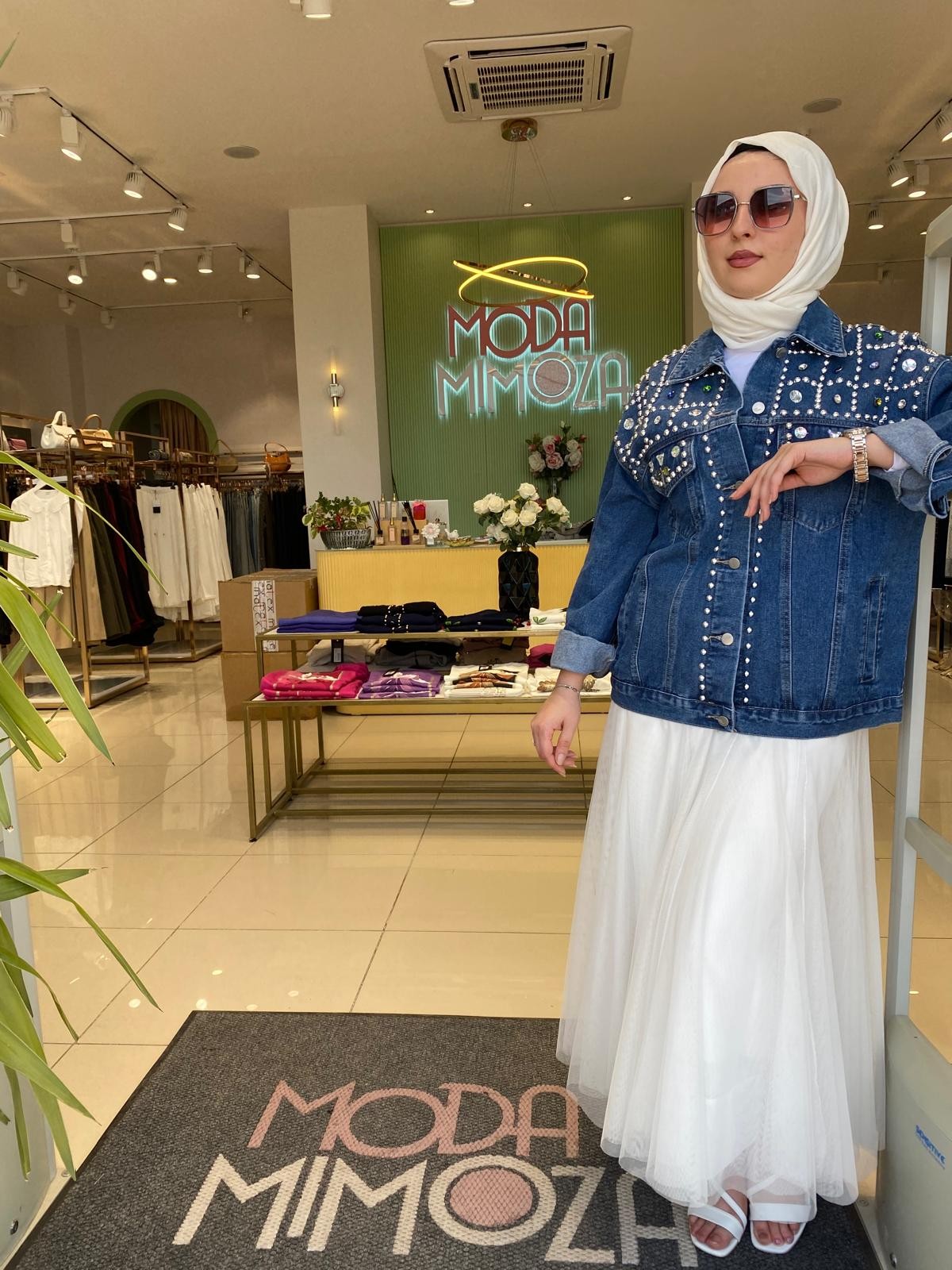 Moor Renkli Taşlı Kot Ceket