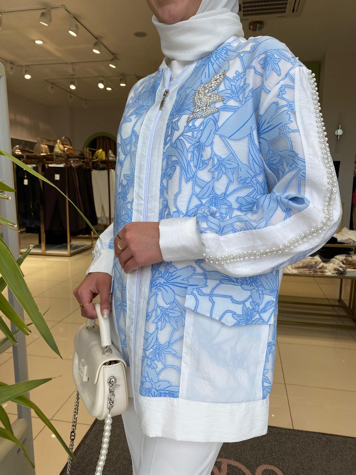 My312 Kolları İncili Lazerli Ceket