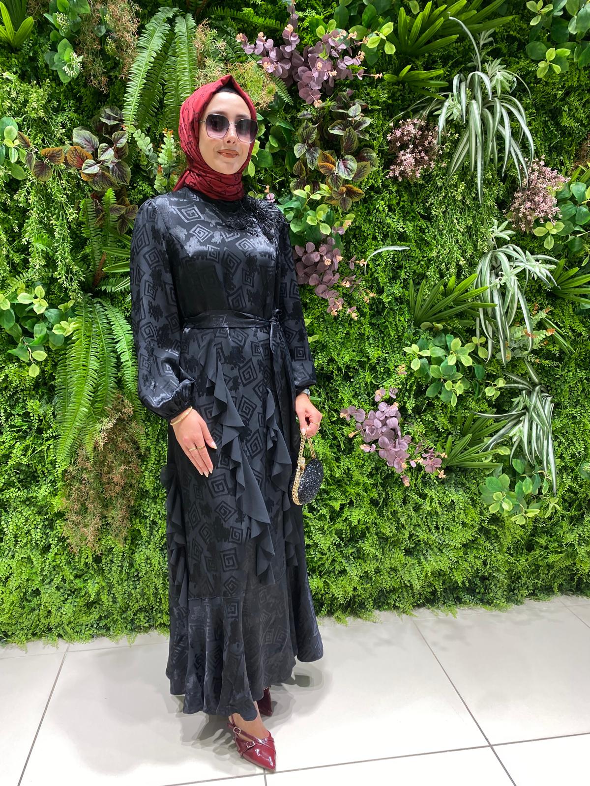 My312 Omuz İşlemeli Jakar Elbise