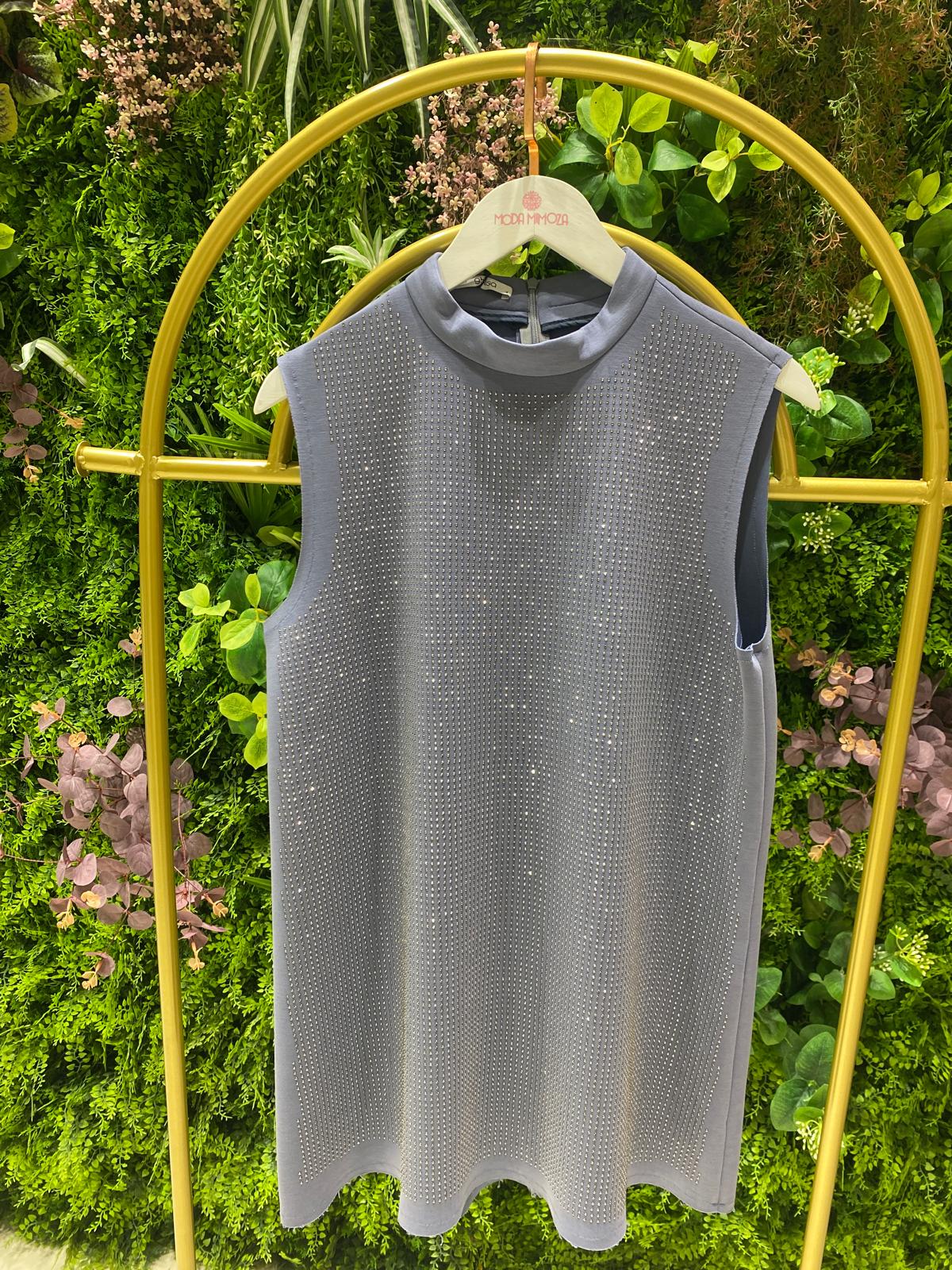 Ghisa Taş Detaylı Kolsuz Tunik - İndigo