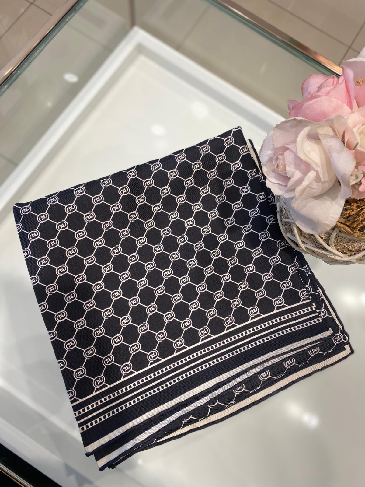 Vakko Monogram Twil Eşarp 37144 - Siyah