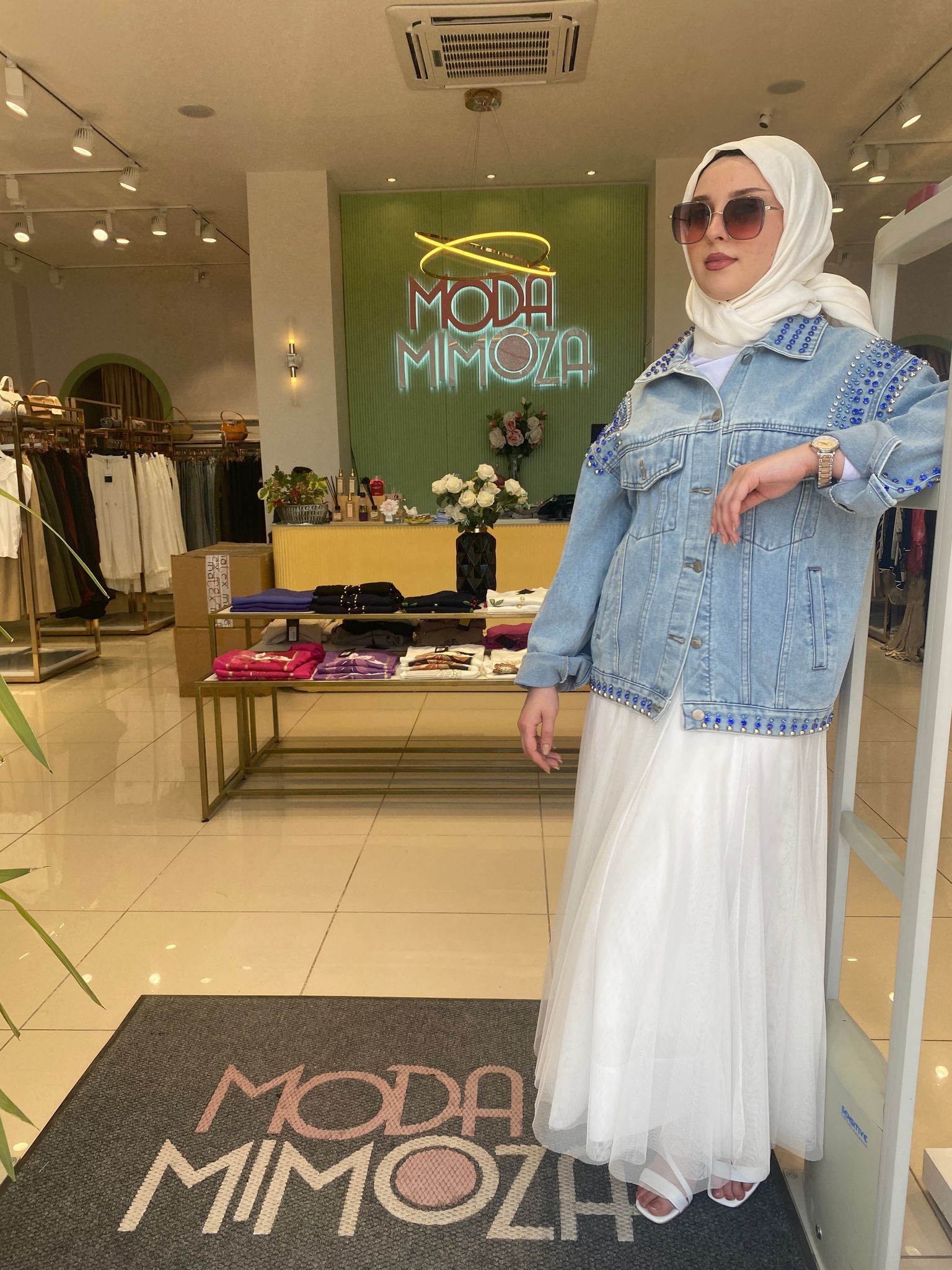 Moor Lacivert Taşlı Kot Ceket