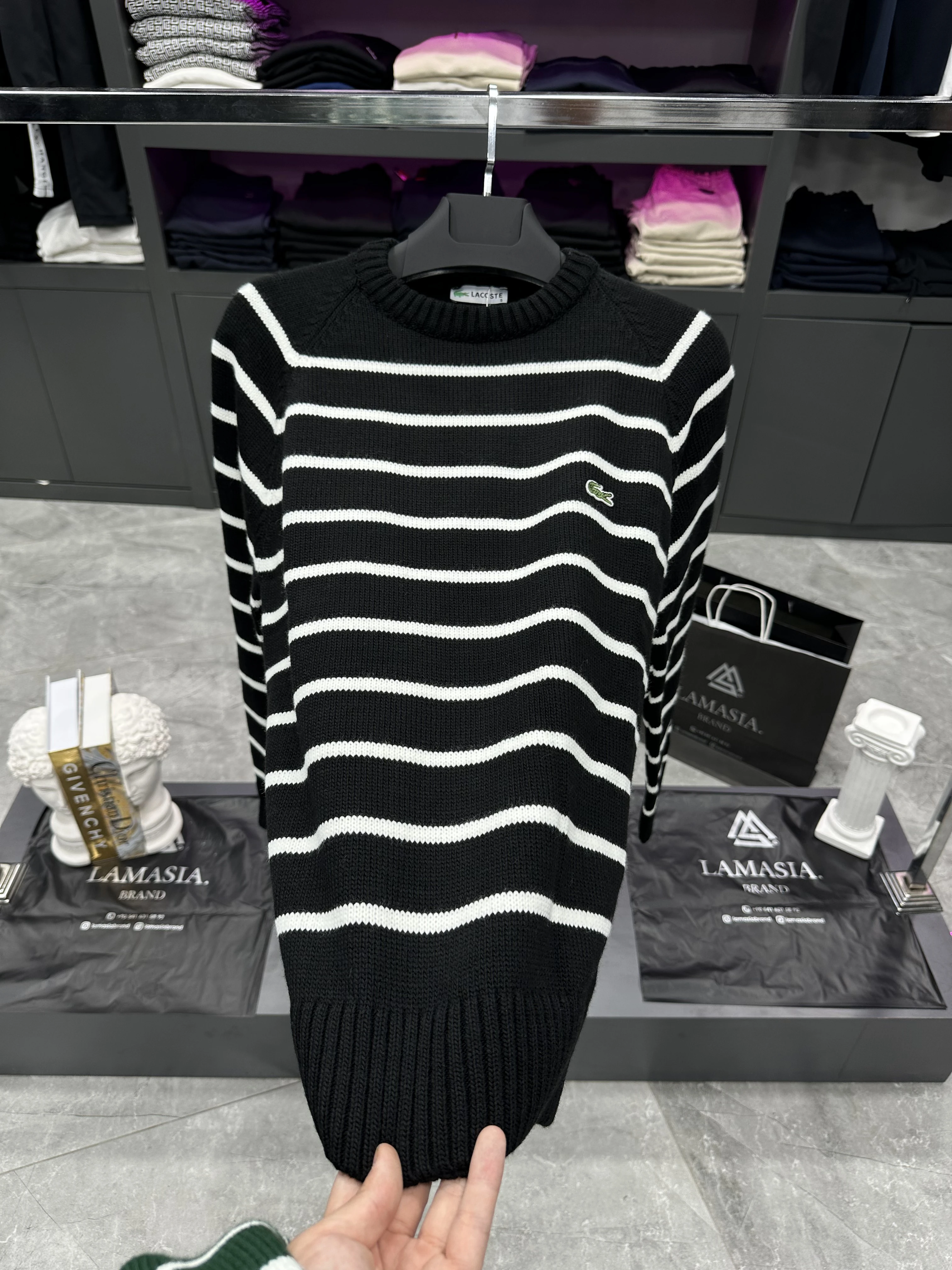 Lcs Şeritli Kazak - Siyah