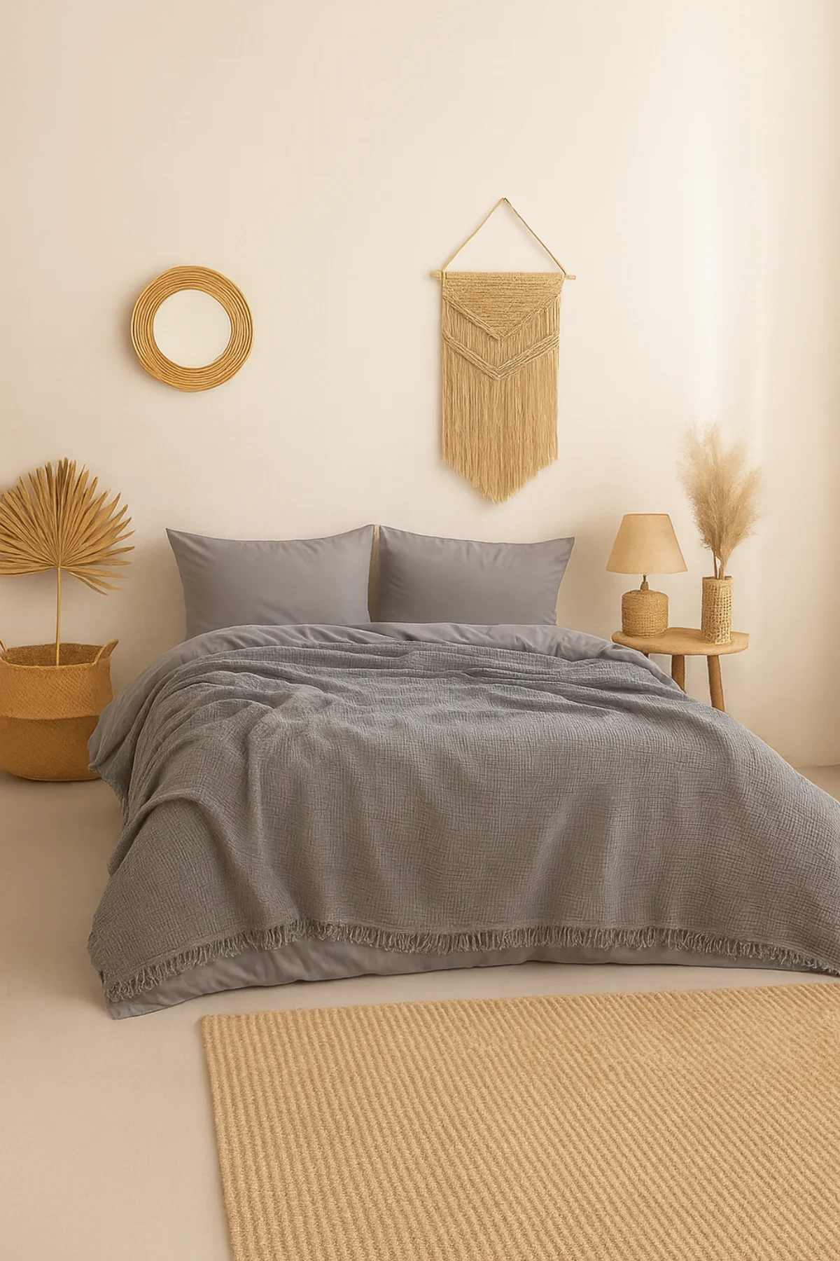 Tabu Home Müslin Çift Kişilik Yatak Örtüsü – 4 Katlı - antrasit