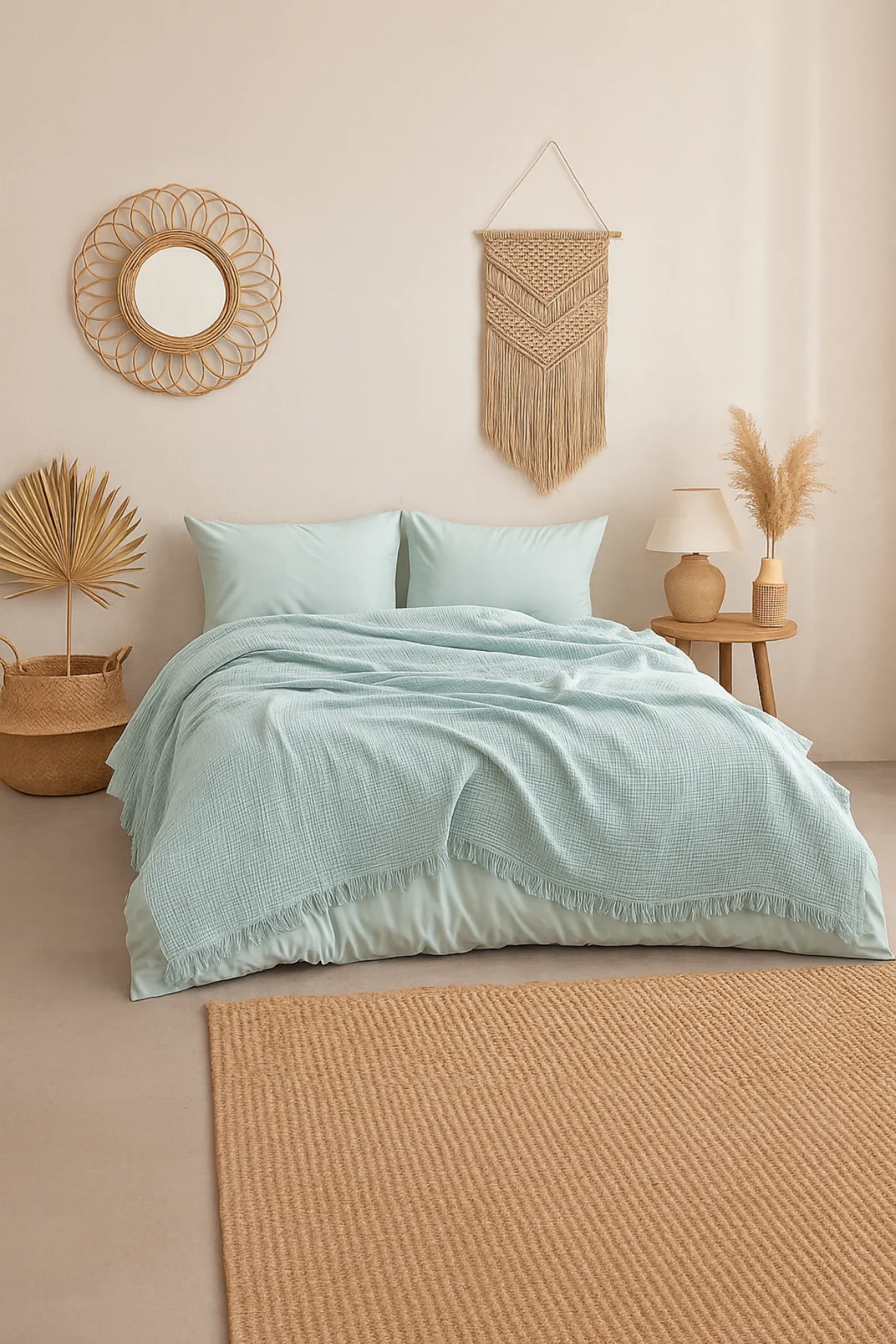 Tabu Home Müslin Çift Kişilik Yatak Örtüsü – 4 Katlı - Turkuaz