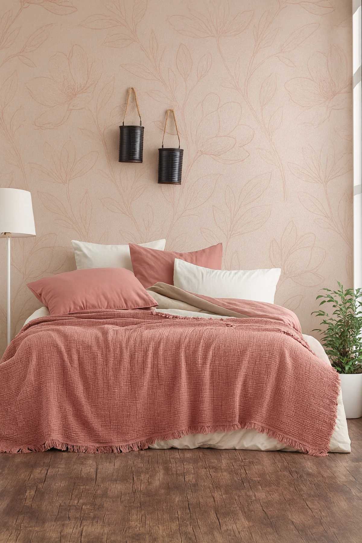 Tabu Home Müslin Çift Kişilik Yatak Örtüsü – 4 Katlı - Somon