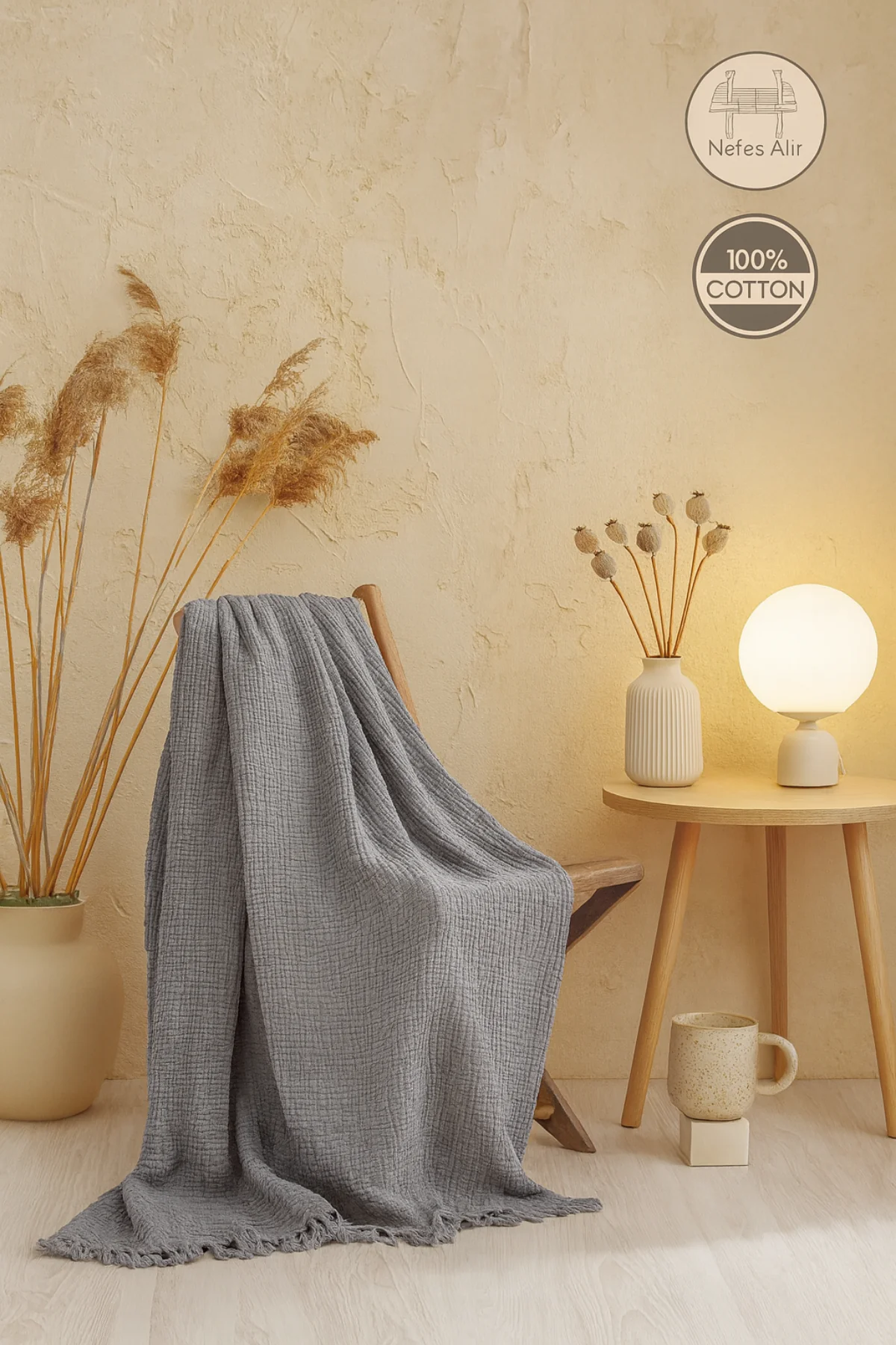 Tabu Home Müslin Ekru Pike – 4 Katlı - antrasit