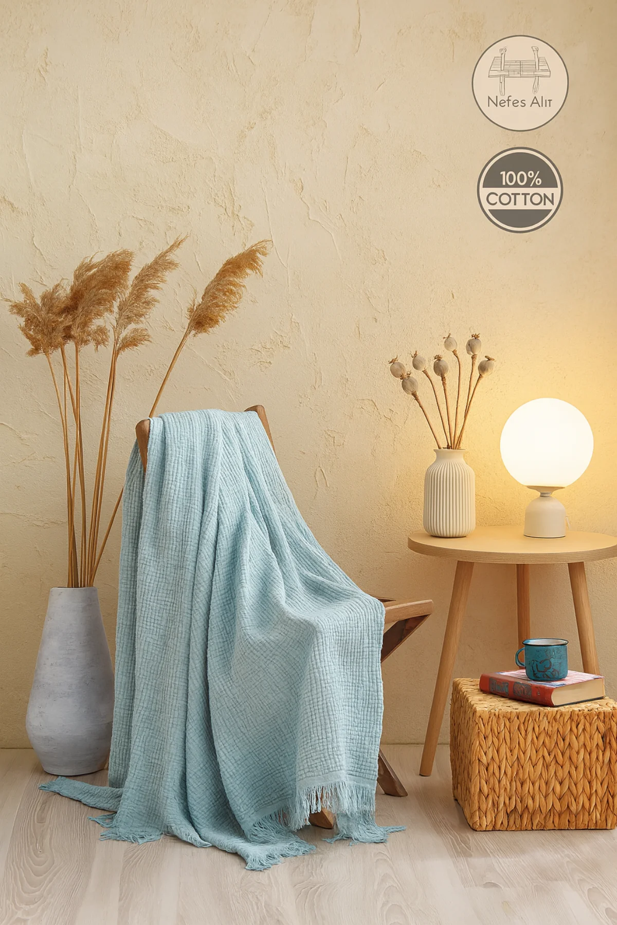 Tabu Home Müslin Ekru Pike – 4 Katlı - Turkuaz