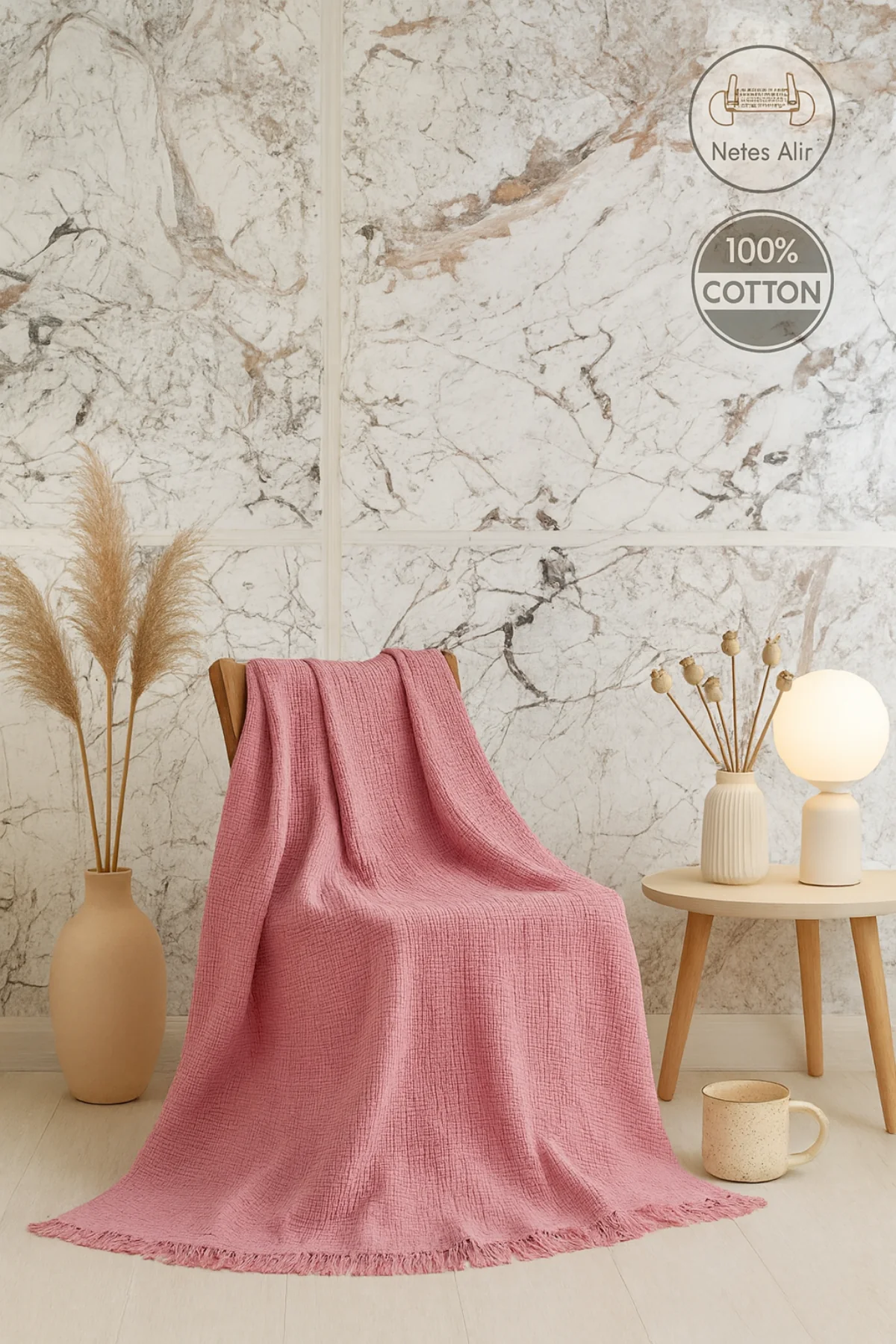 Tabu Home Müslin Ekru Pike – 4 Katlı - Pembe