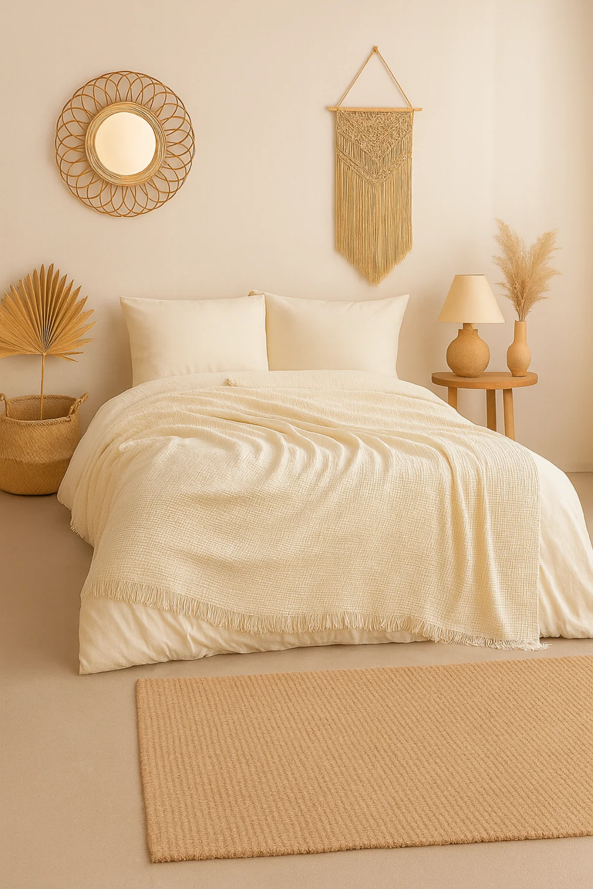 Tabu Home Müslin Çift Kişilik Yatak Örtüsü – 4 Katlı - Ekru