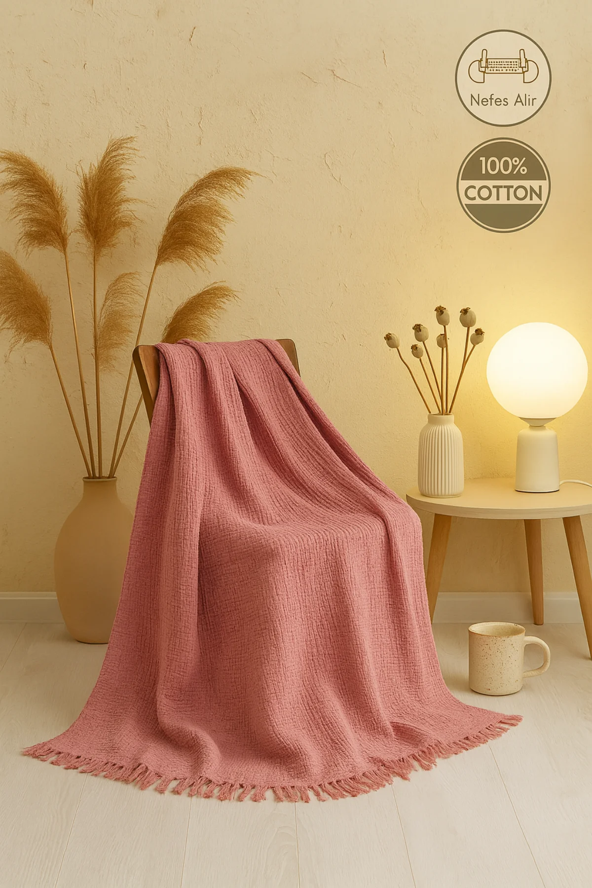 Tabu Home Müslin Ekru Pike – 4 Katlı - Somon