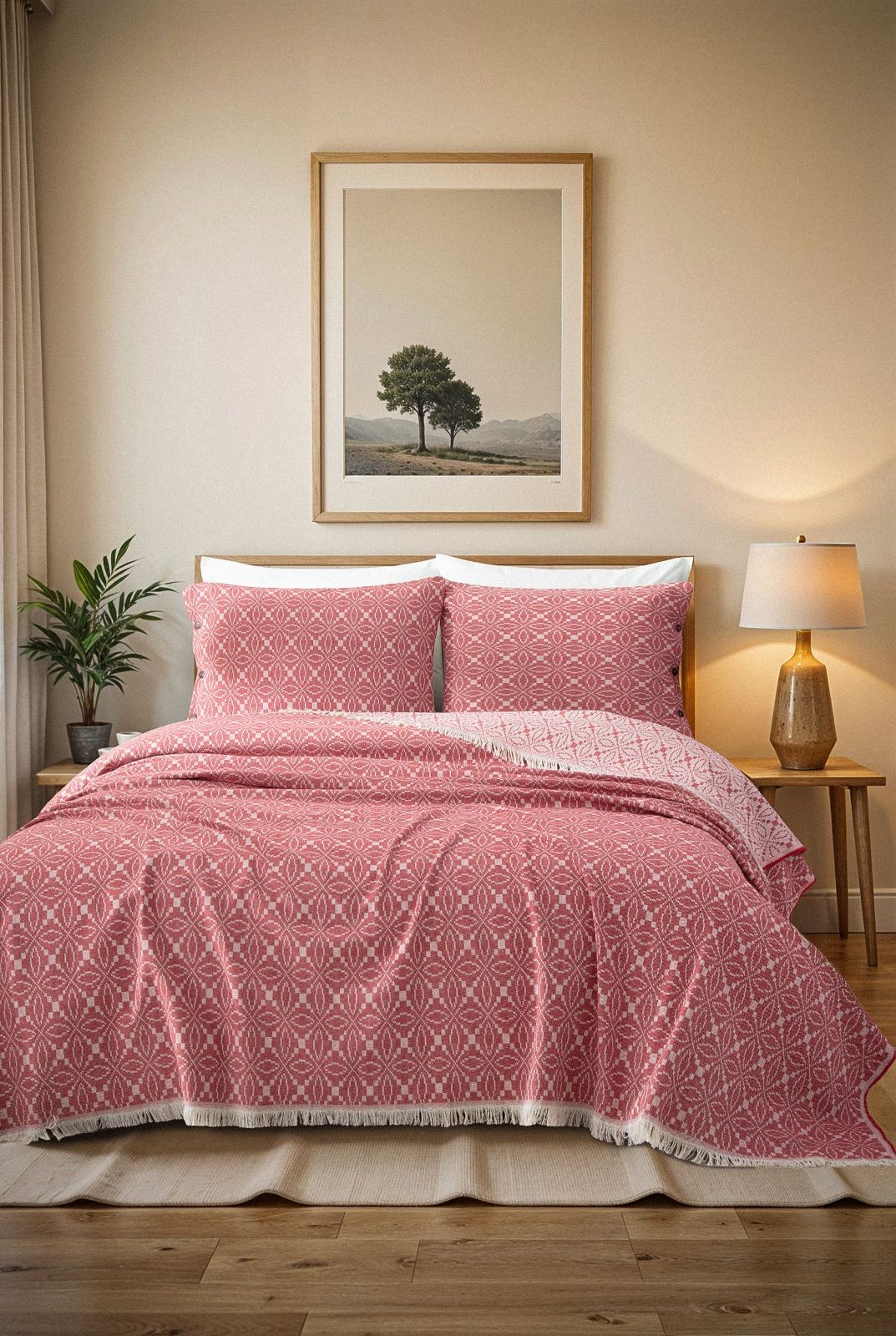 Tabu Home Geometrik Pike Yatak Örtüsü - Kiremit