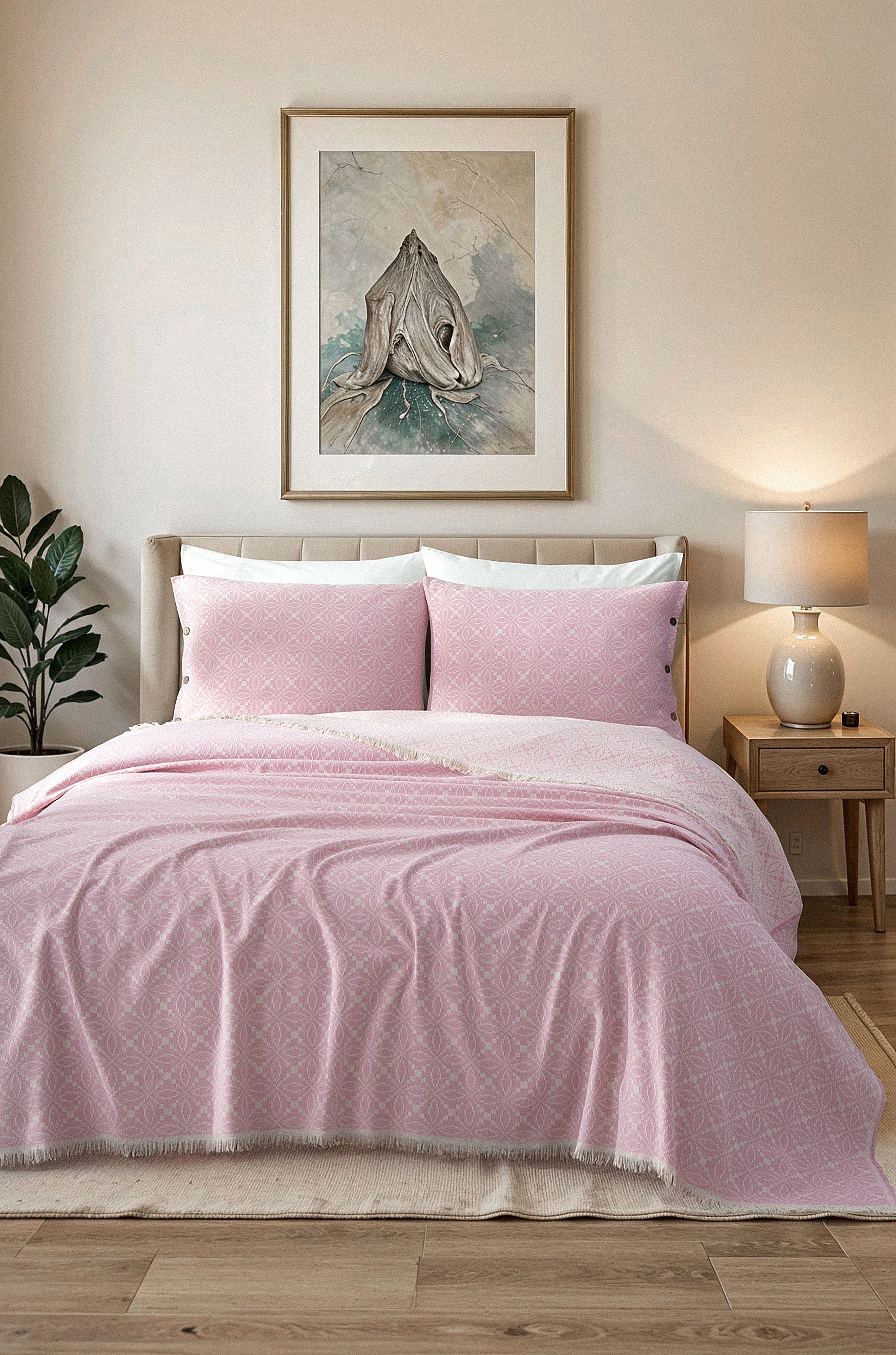 Tabu Home Geometrik Pike Yatak Örtüsü - Pembe