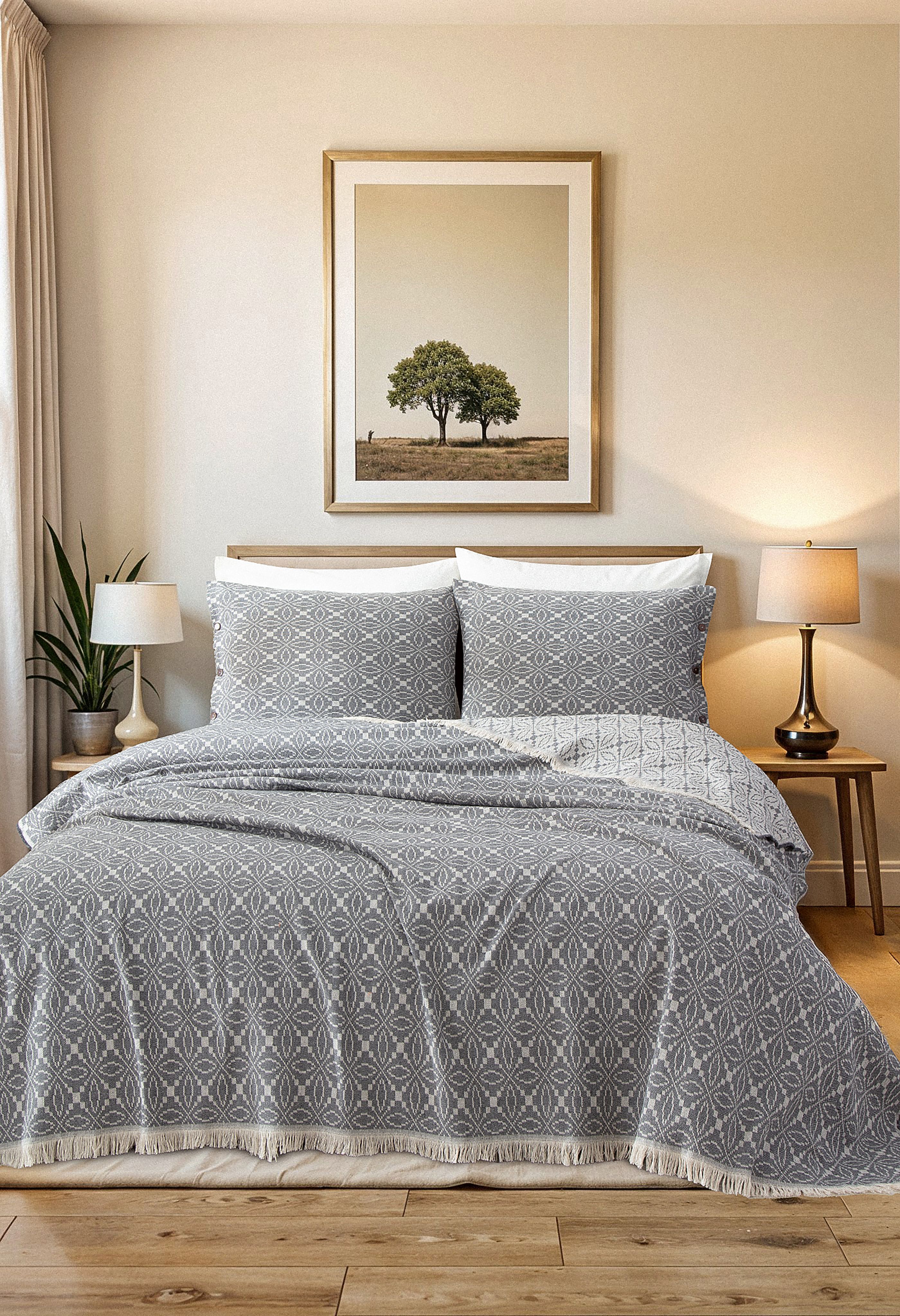 Tabu Home Geometrik Pike Yatak Örtüsü - antrasit