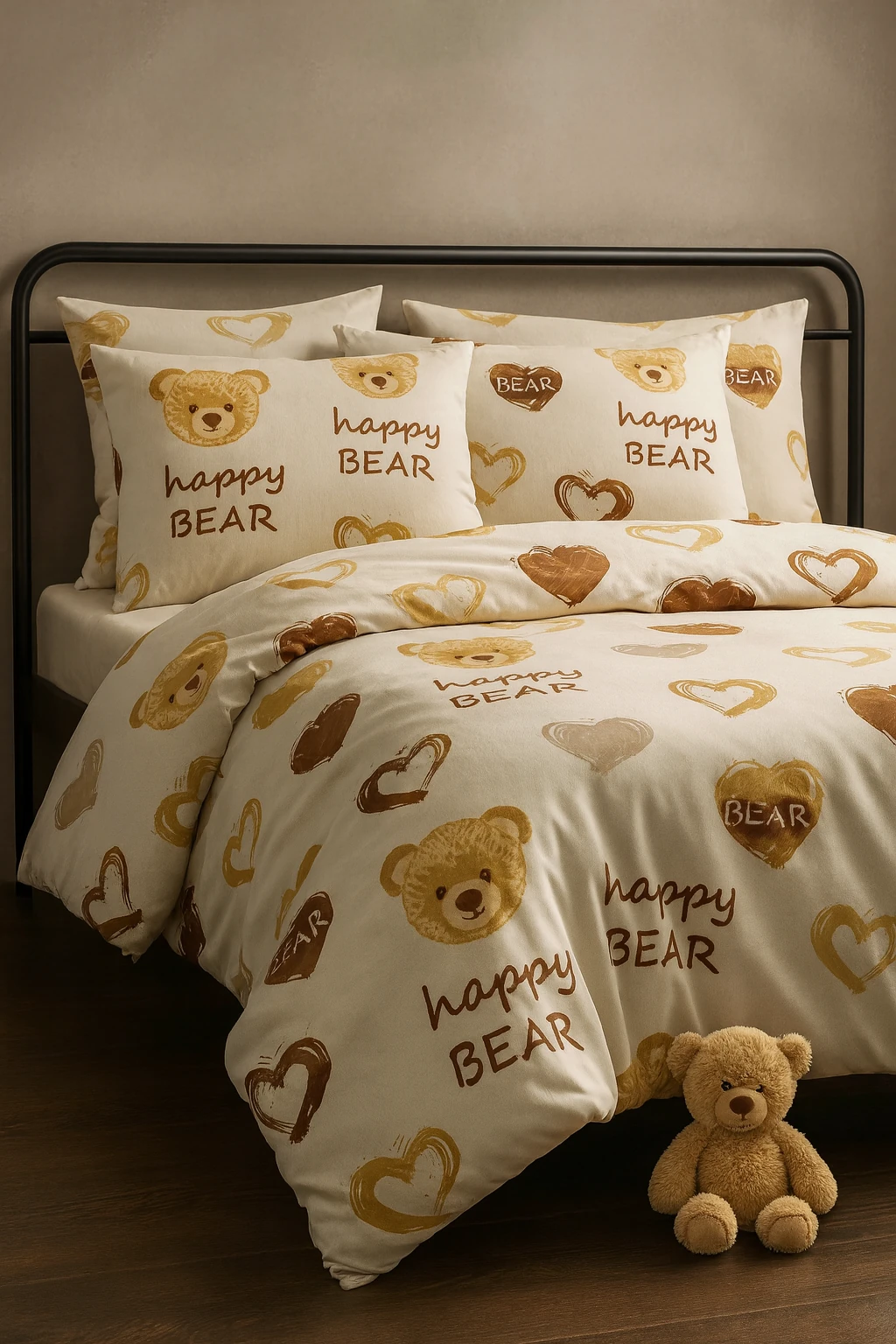 Tabu Home Ranforce Ayıcıklı Kalpli Tek Kişilik Nevresim Seti