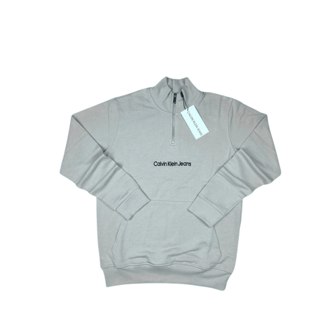 CK Half Zip Nakış Logo Cepli sweatshirt / Taş rengi