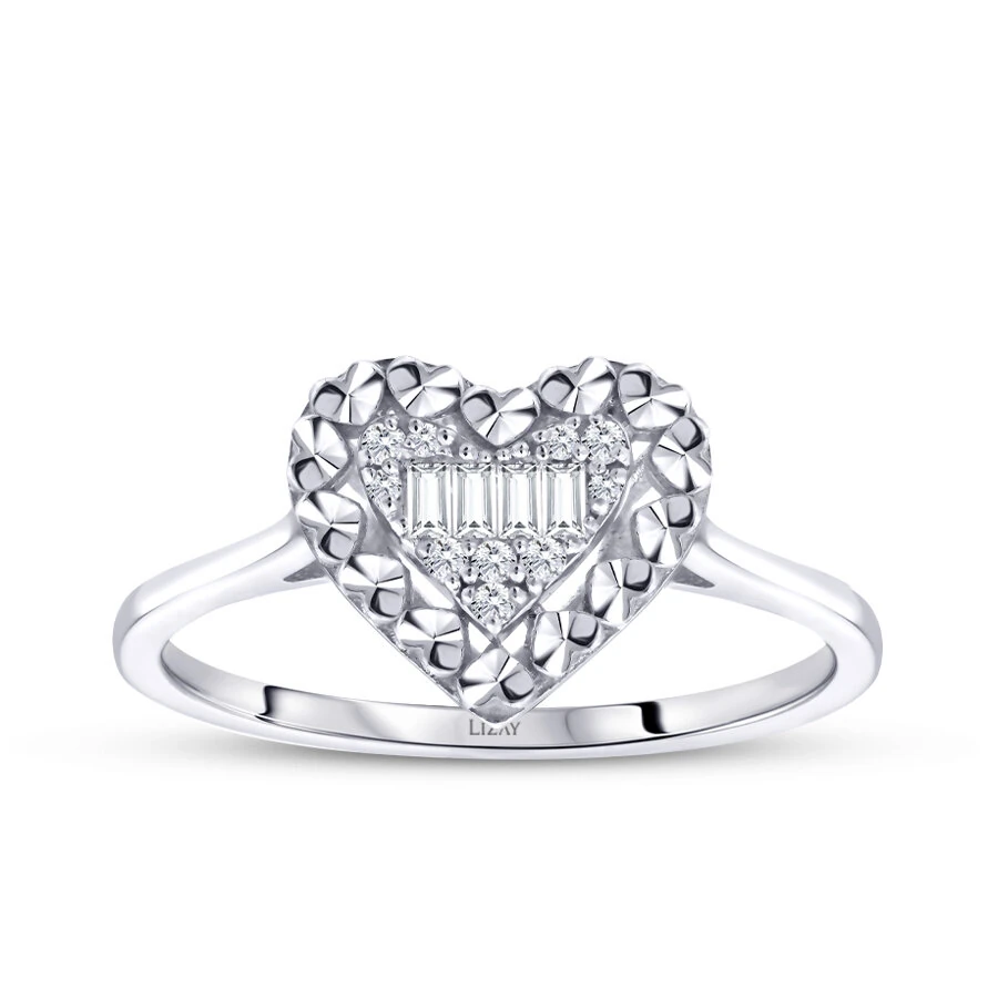 0.10 Carat Diamond Baguette Heart Ring