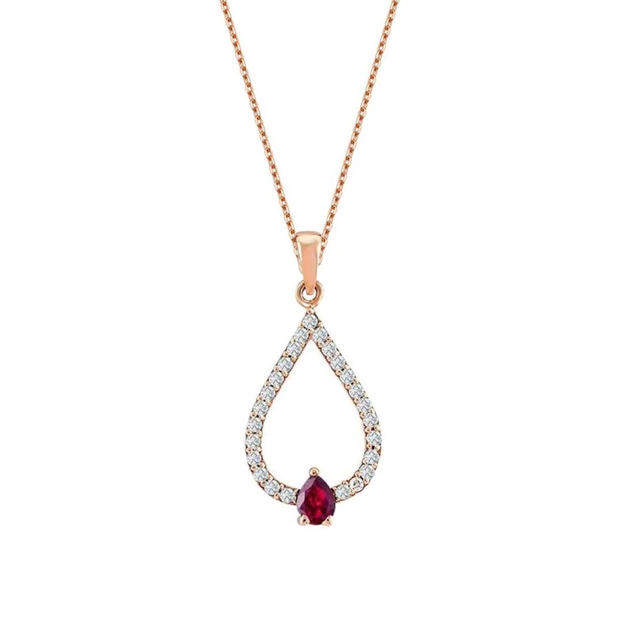 0.24 Carat Diamond Pear Ruby Necklace