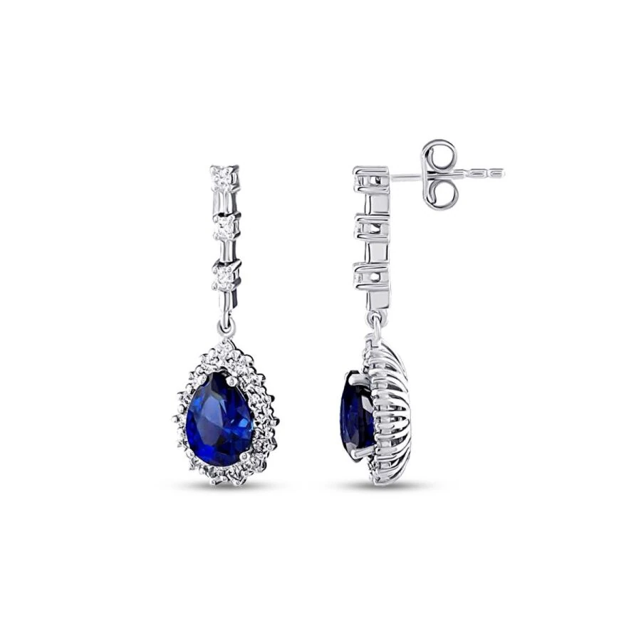 3.44 Carat Diamond Pear Sapphire Earrings