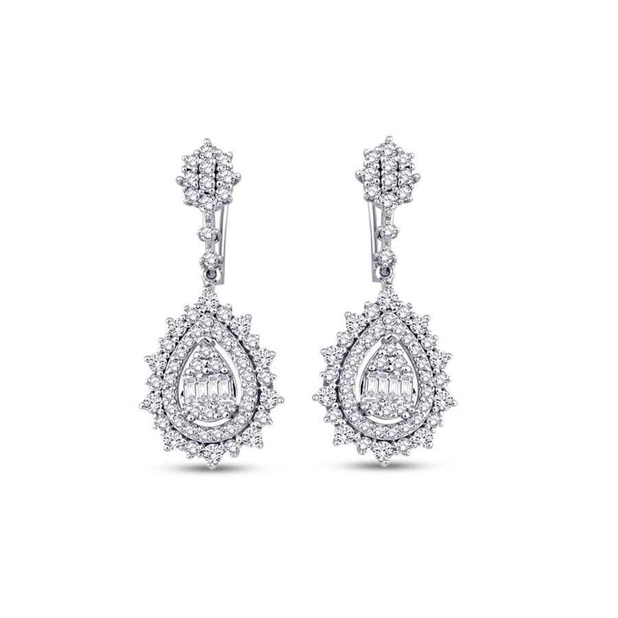 1.53 Carat Diamond Pear Baguette Earrings