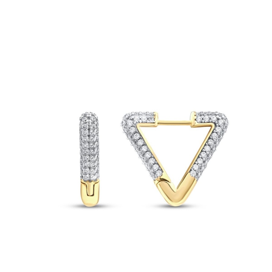Gold Stone Triangle Hoop Earring