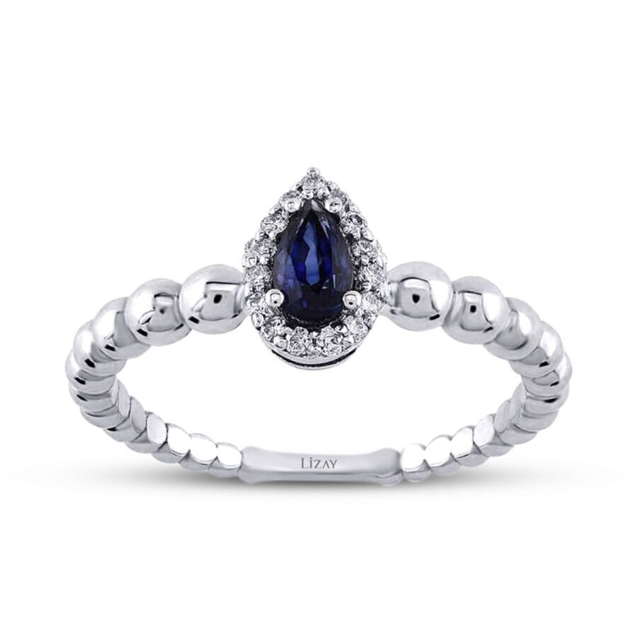 0,43 Karat Diamant Tropfen Saphir Ring