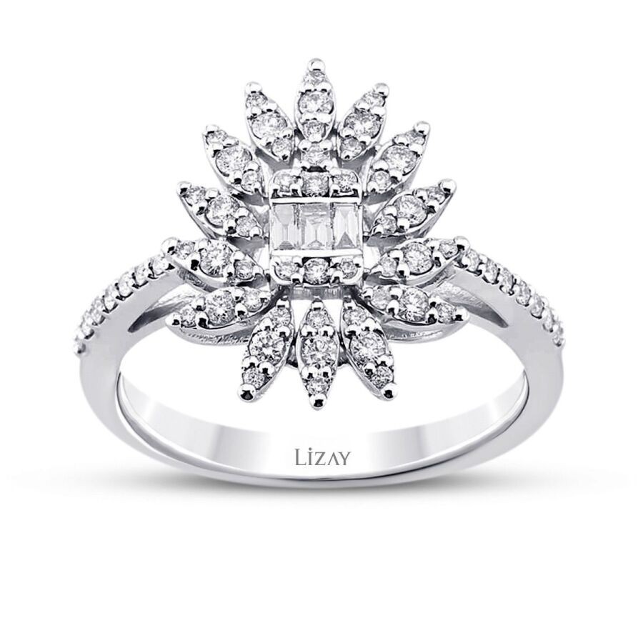 0.47 Carat Diamond Baguette Flower Ring