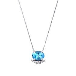 0,99 Karat Diamant Blauer Topas Halskette