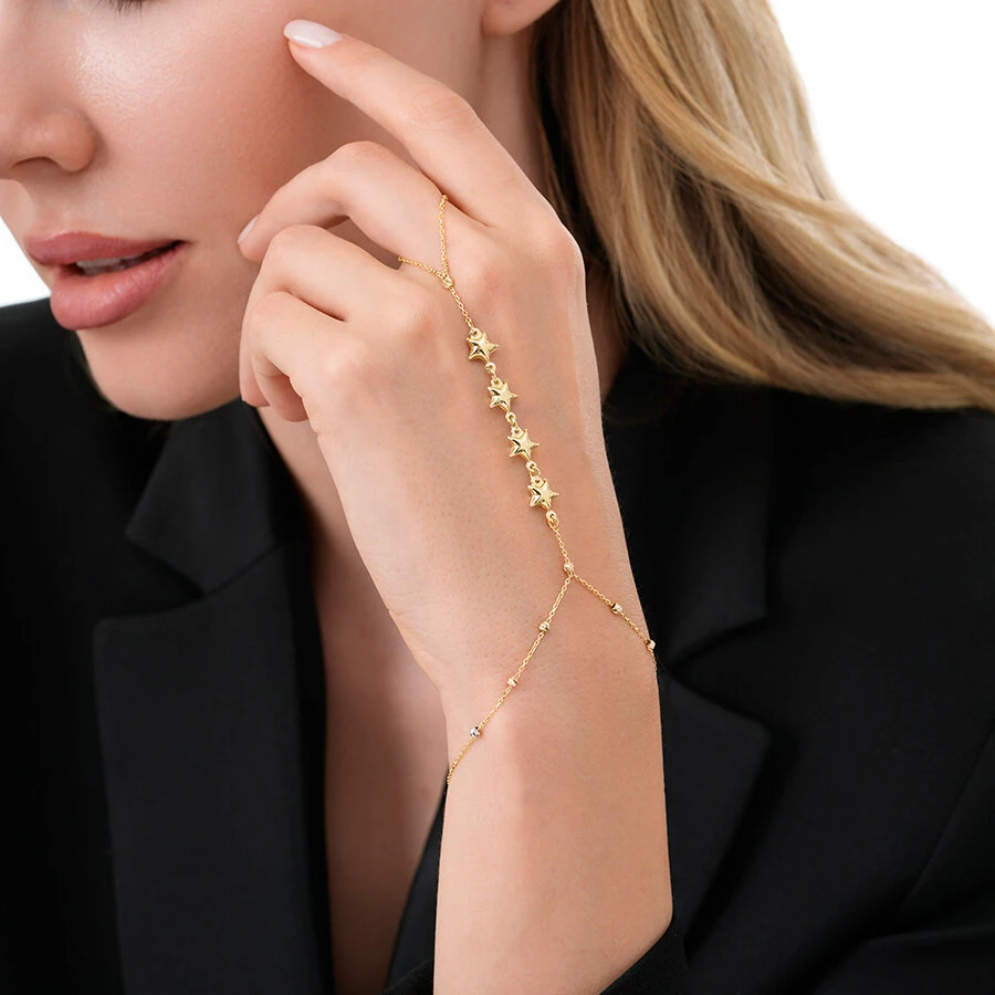 Gold Ball Star Hand Chain Bracelet