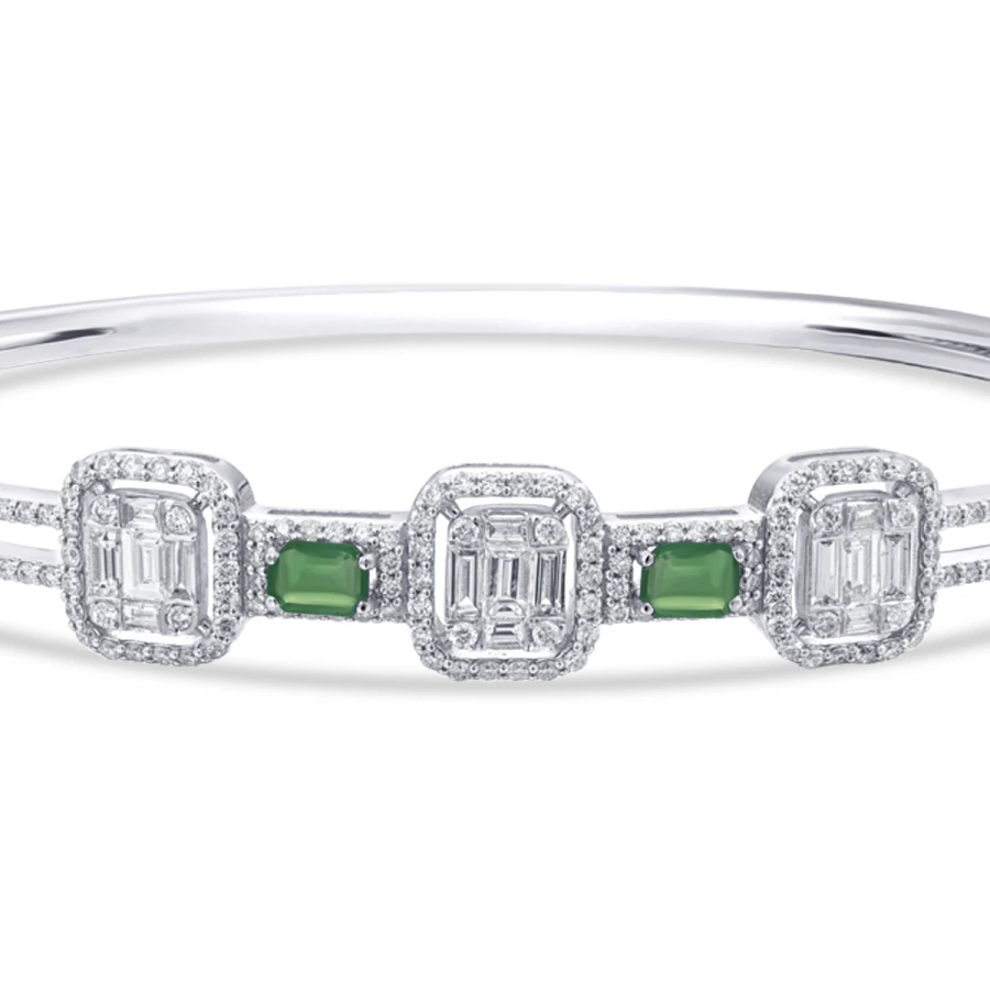 1.68 Carat Diamond Baguette Emerald Bangle