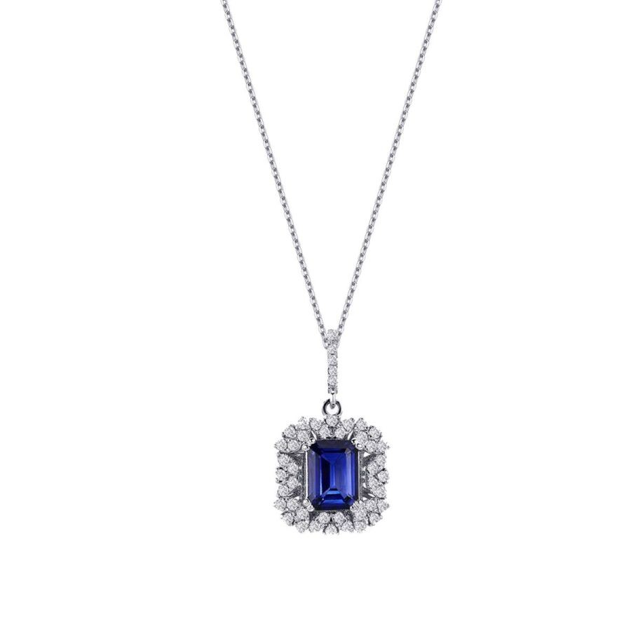 1.76 Carat Diamond Baguette Sapphire Necklace