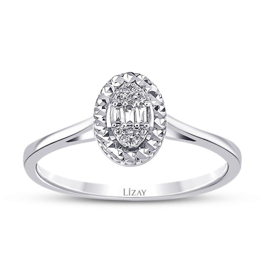 0.06 Carat Diamond-Effecet Baguette Oval Ring