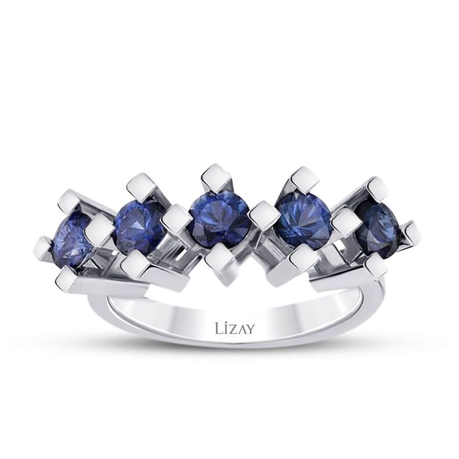 2.71 Carat Diamond Five-Stone Sapphire Ring