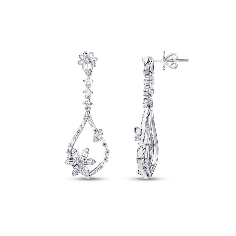 1.33 Carat Diamond Baguette Flower Earrings