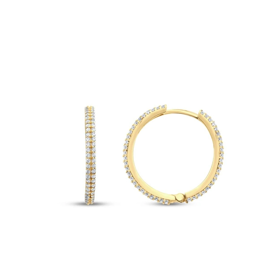 Gold Double Row Stone Hoop Earrings